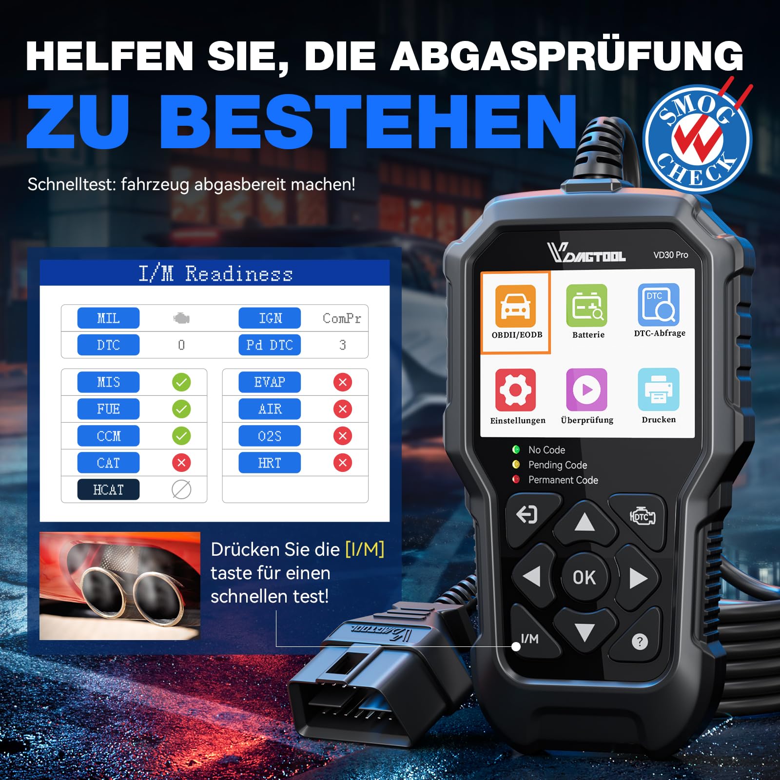 VDIAGTOOL VD30 Pro OBD2 Diagnosegerät, Diagnosegerät Auto für OBD Fahrzeuge, EOBD Motor Auto Auslesegerät Mit OBDII Funktionen, Kfz OBD-Scanner Adapter Werkzeuge, Fehlerauslesegerät für Alle ODB2 Kfz