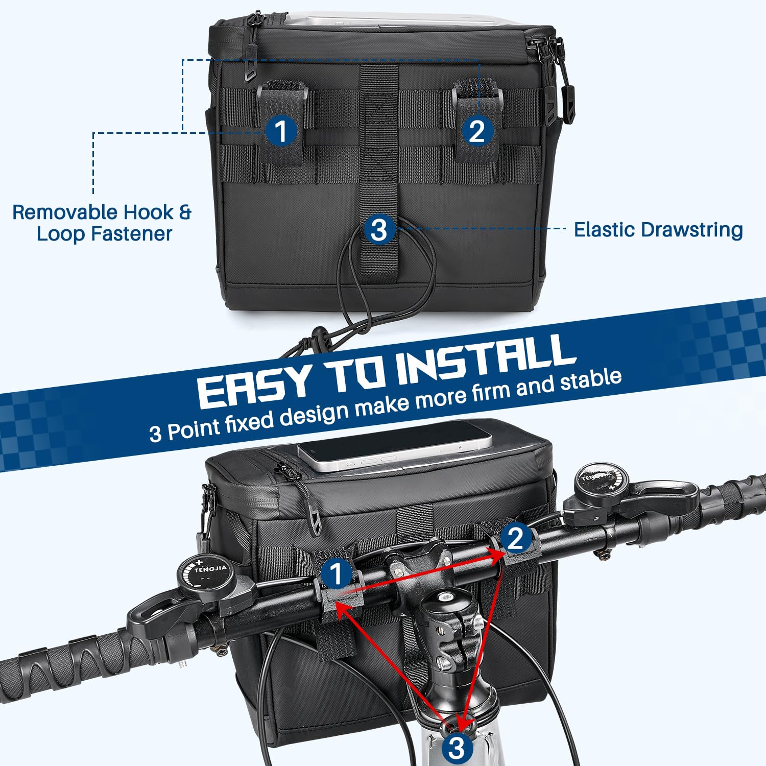 WOTOW Borsa da Manubrio per Bicicletta - Cestino Anteriore da 3,5L Resistente all'Acqua e Isolato con Copertura Antipioggia, Tasche e Tracolla, Pochette Riflettente per Bici da Strada e Mountain Bike