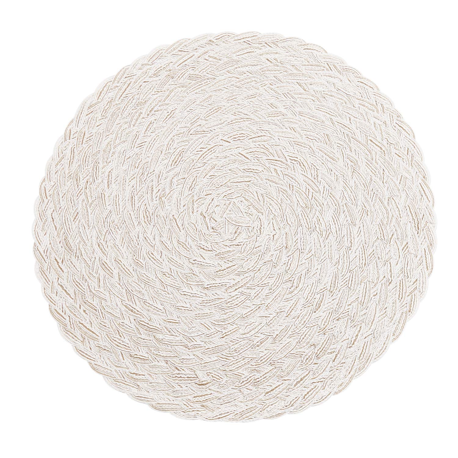 SHACOS Round Braided Placemats 15 inch Set of 6 Boho Thick Washable Kitchen Table Placemats for Home Wedding Party (T-Ivory, 6)