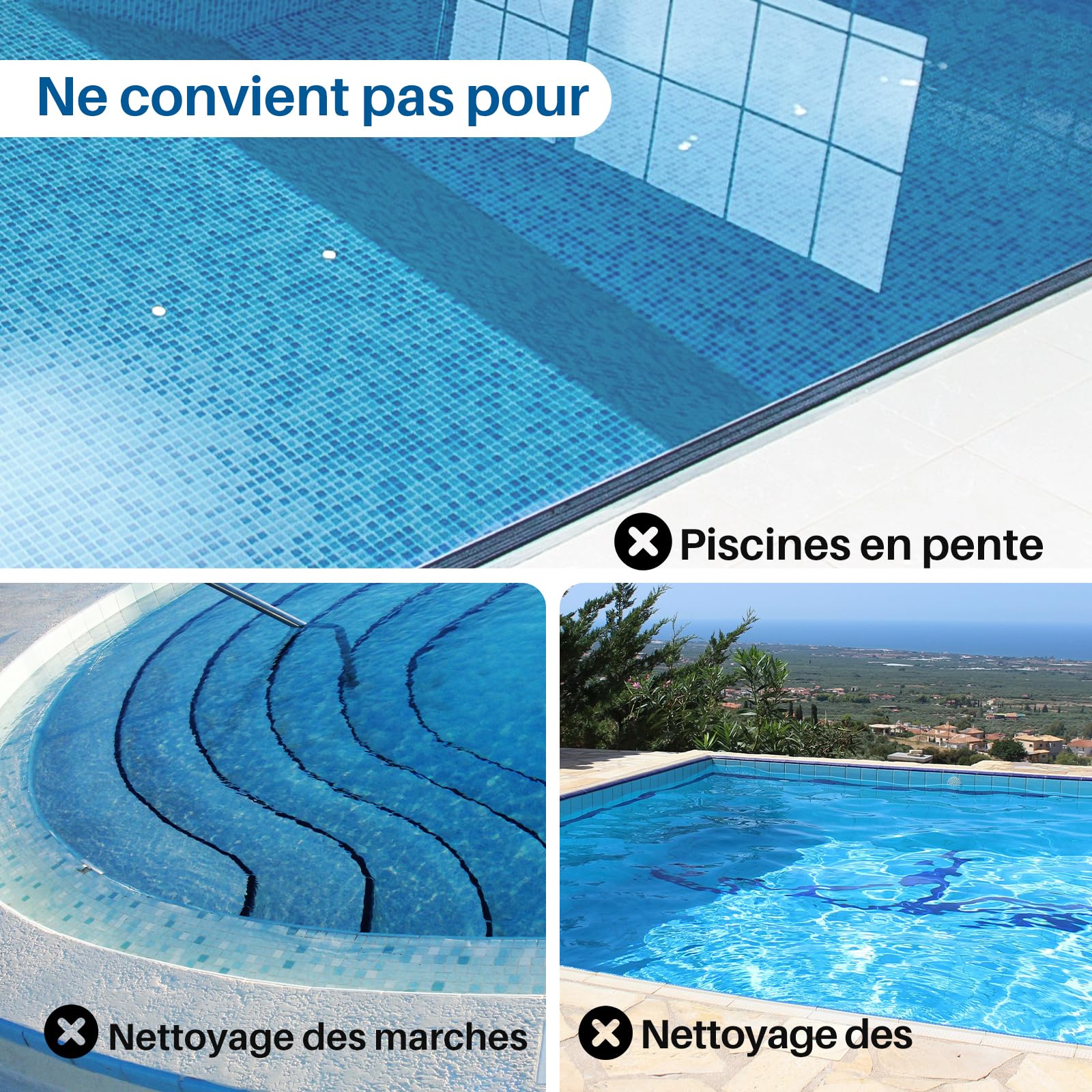 POOLPURE Aspirateur de Piscine, 5000 mAh, Double Moteur - Indicateurs LED - Fonction Auto-stationnement - IPX8 - Robot de Piscine sans Fil pour piscines, pour Piscine Plate Max 90㎡,Blanc
