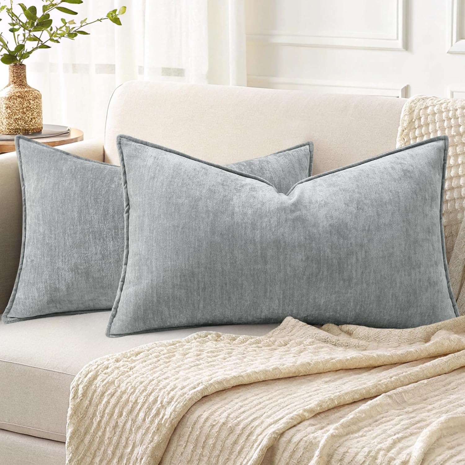 Homaxy Chenille Cushion Covers 30x50 cm Set of 2, Gray โ image 1