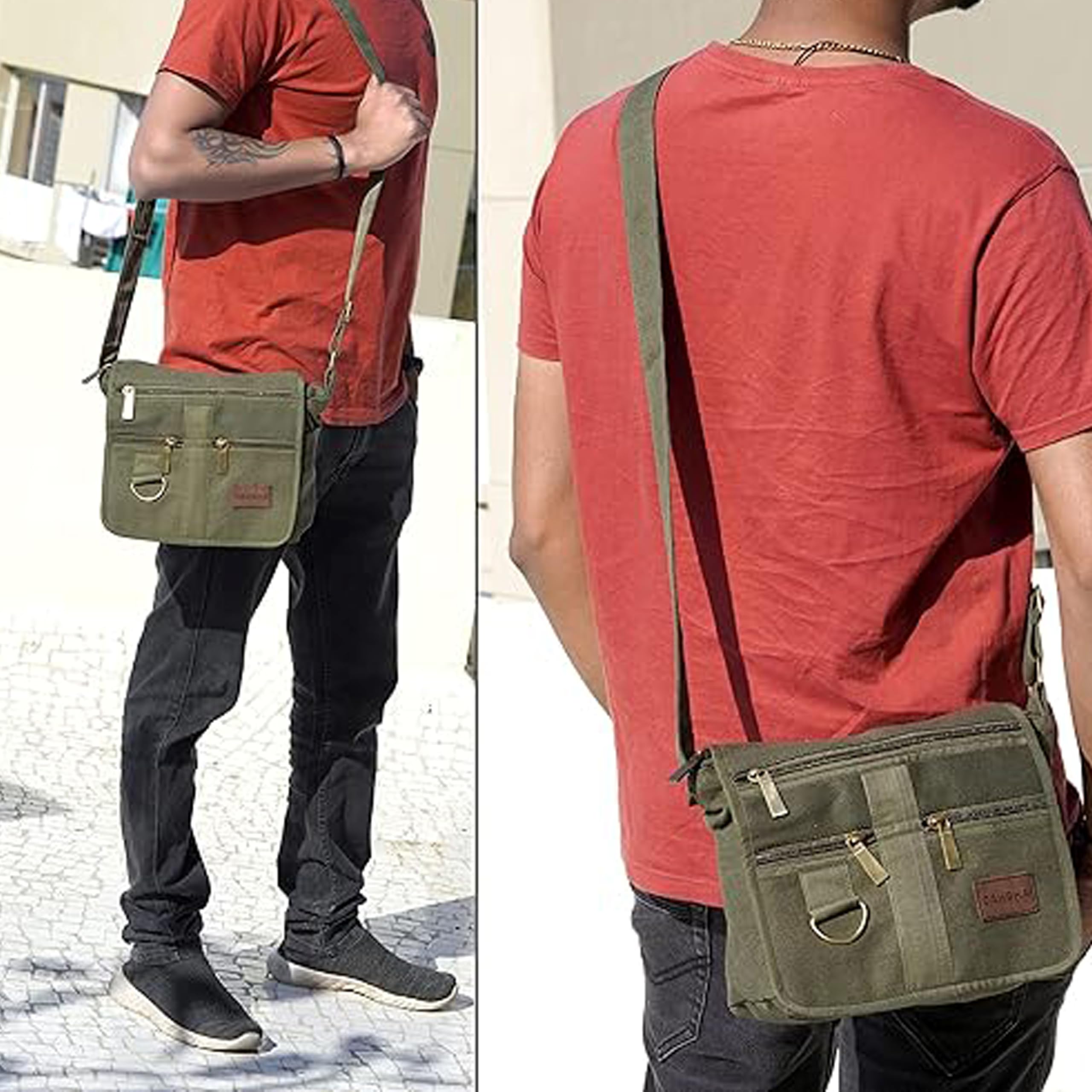 DAHSHA Cotton Crossbody Sling Bag, Olive Green, 24x8.8x21.5 cm 3