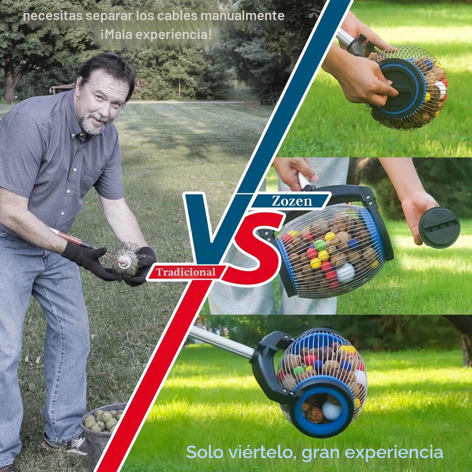 zozen Colector de nueces,Diseño Apertura de Tapa Lateral Patente, aplicar a nueces Nogal(Mediano), Dardos Nerf, Golf,2 Objetos centímetros a 4 centímetros(Mediano).