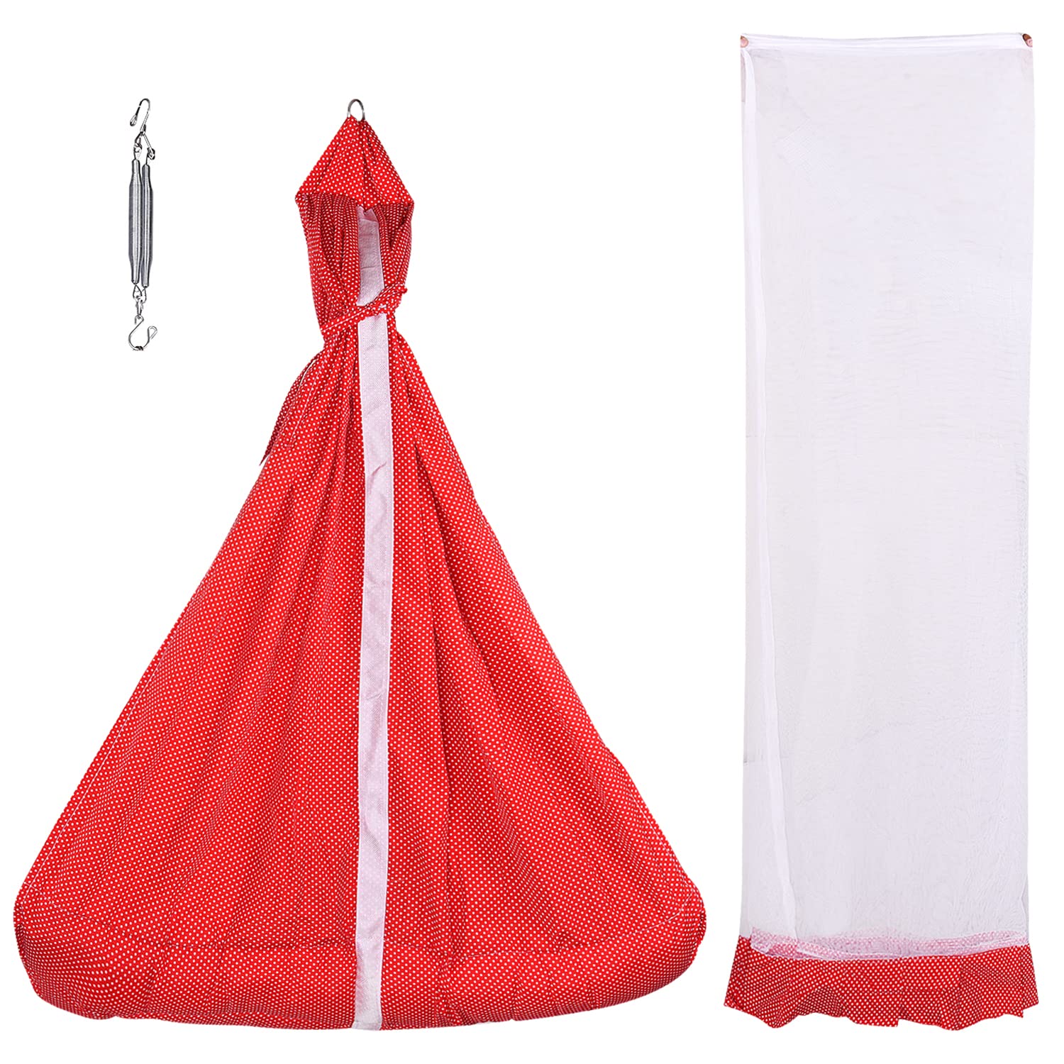 132 Baby's Hanging Swing Cradle with Mosquito Net | Bedding Set for Boys and Girl | Easy to Fix & Strong | 0-12 Months | (Red)