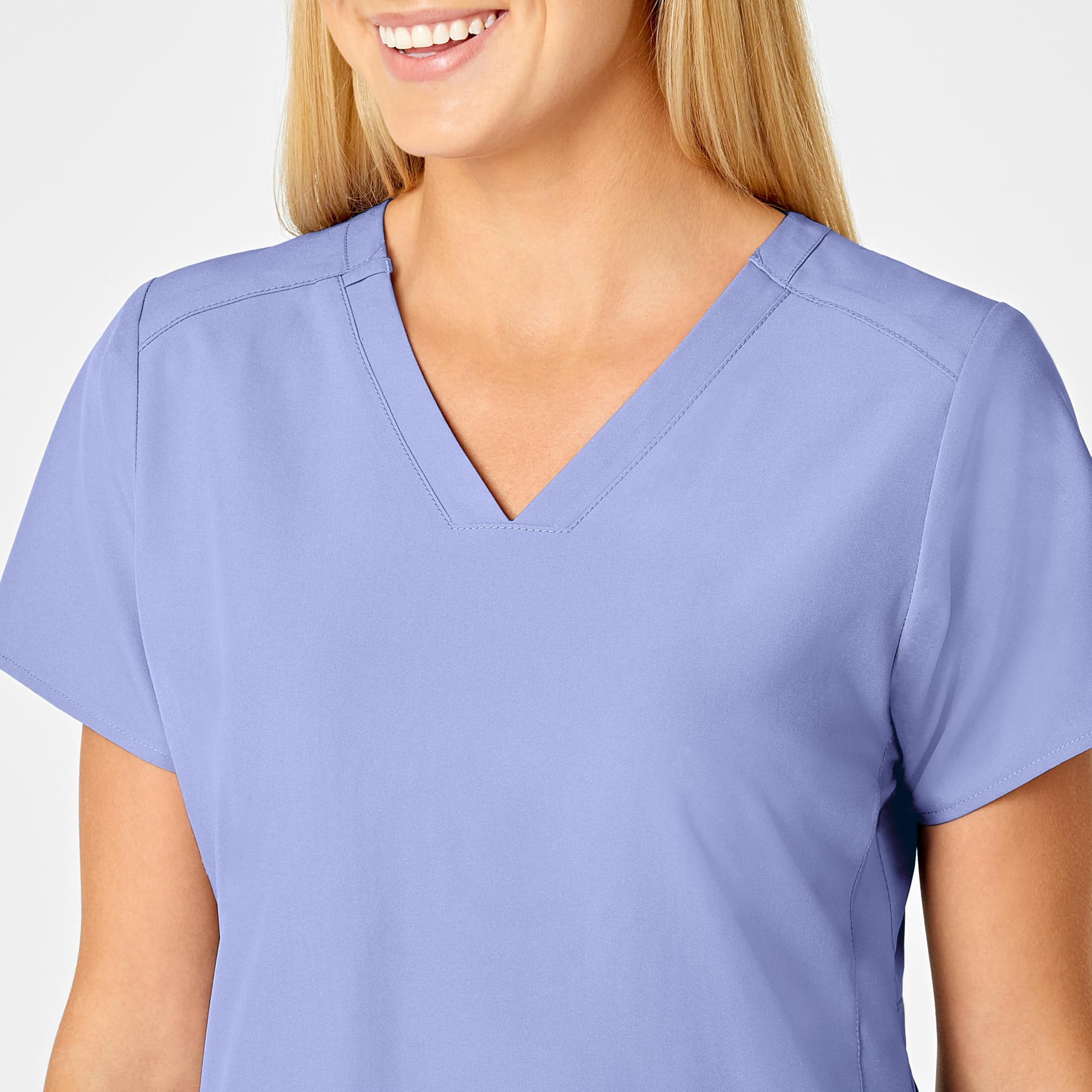 WonderWink W123 Women's Flex Back Stylized V-Neck Scrub Top, Ceil Blue, 2X