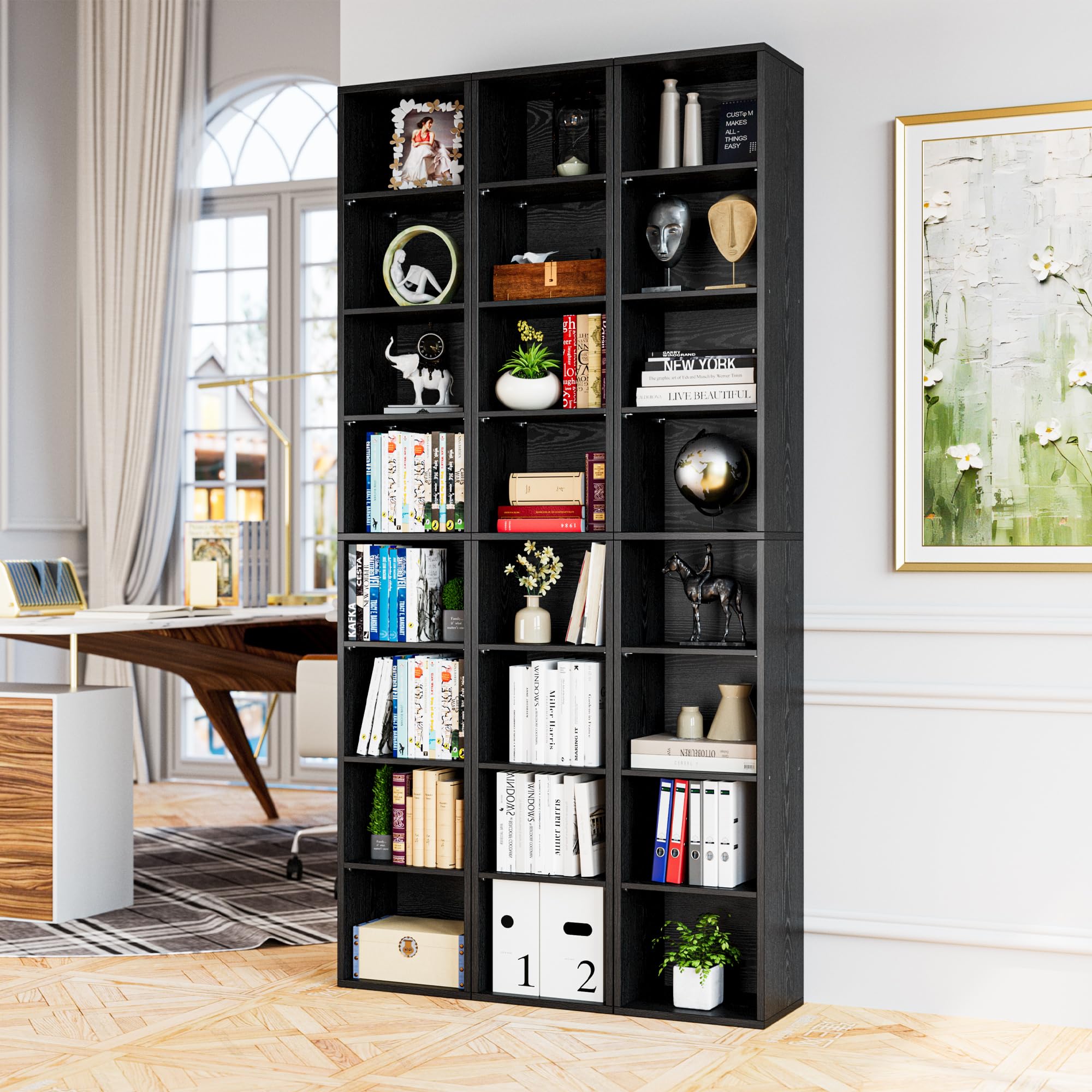 IRONCK Bücherregal Schwarz, Schmales Regal, 8-stöckiges 23.6 x 30 x 180cm | Würfelregal mit 8 Ebenen, Aufbewahrungsregal, Präsentationsregal, offenes Regal, für Wohnzimmer Home Office Schlafzimmer