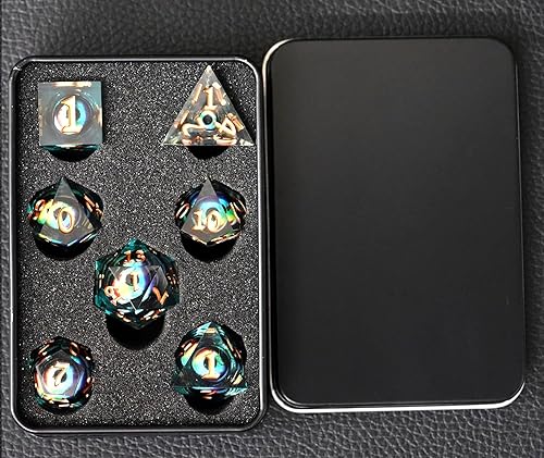 Miniatura 5 de Juego de dados DND, juego de dados de globo ocular de dragón con caja, juego de dados poliédricos de borde afilado para juegos de rol de Dungeons