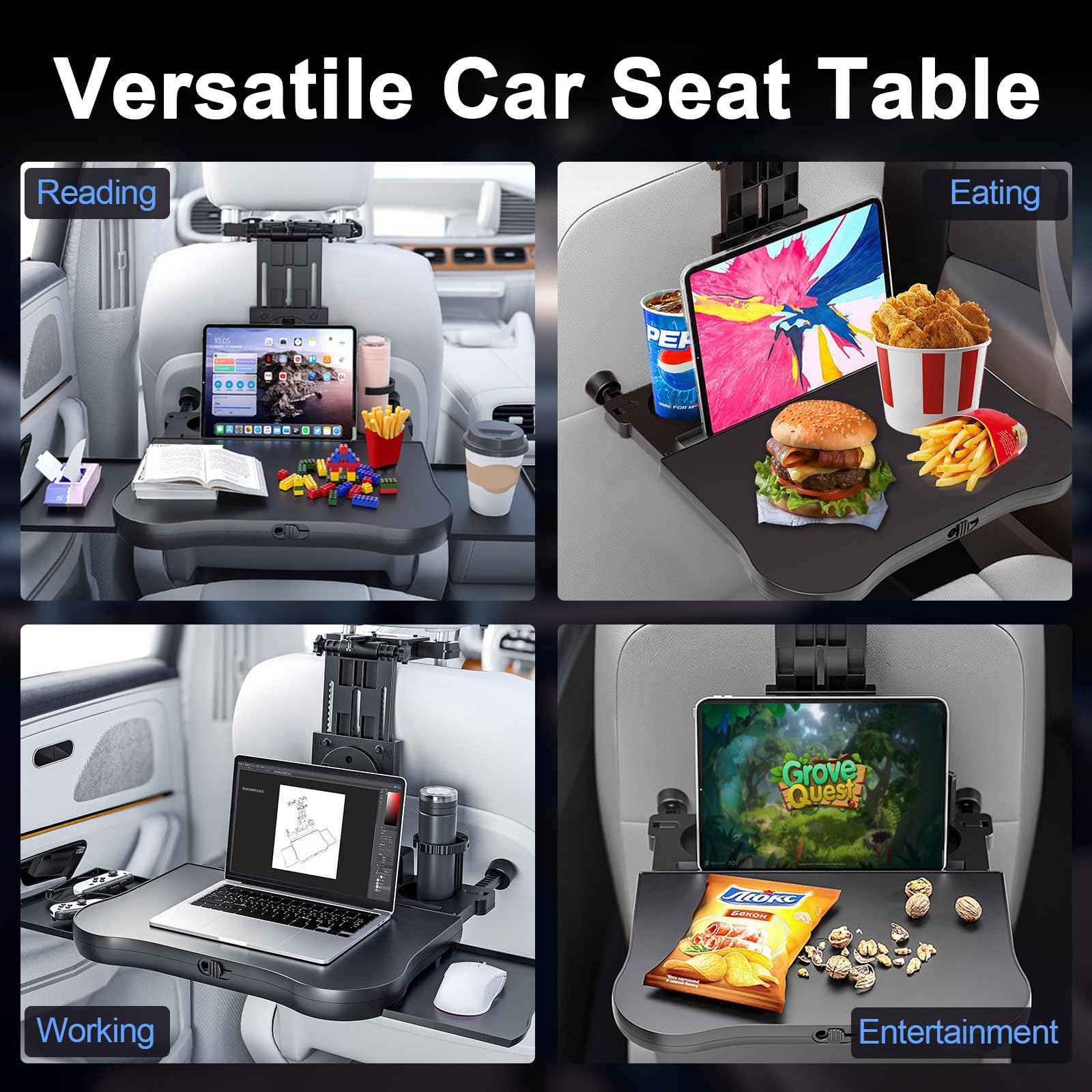 Mesa de coche para niños,Mesa Trasera PortáTil para AutomóViles, con Portavasos, Soporte para TeléFonos MóViles, Mesa De Asiento Trasero Plegable,Para Niños,Viajes,Trabajo (Capacidad De Carga 20 Kg)