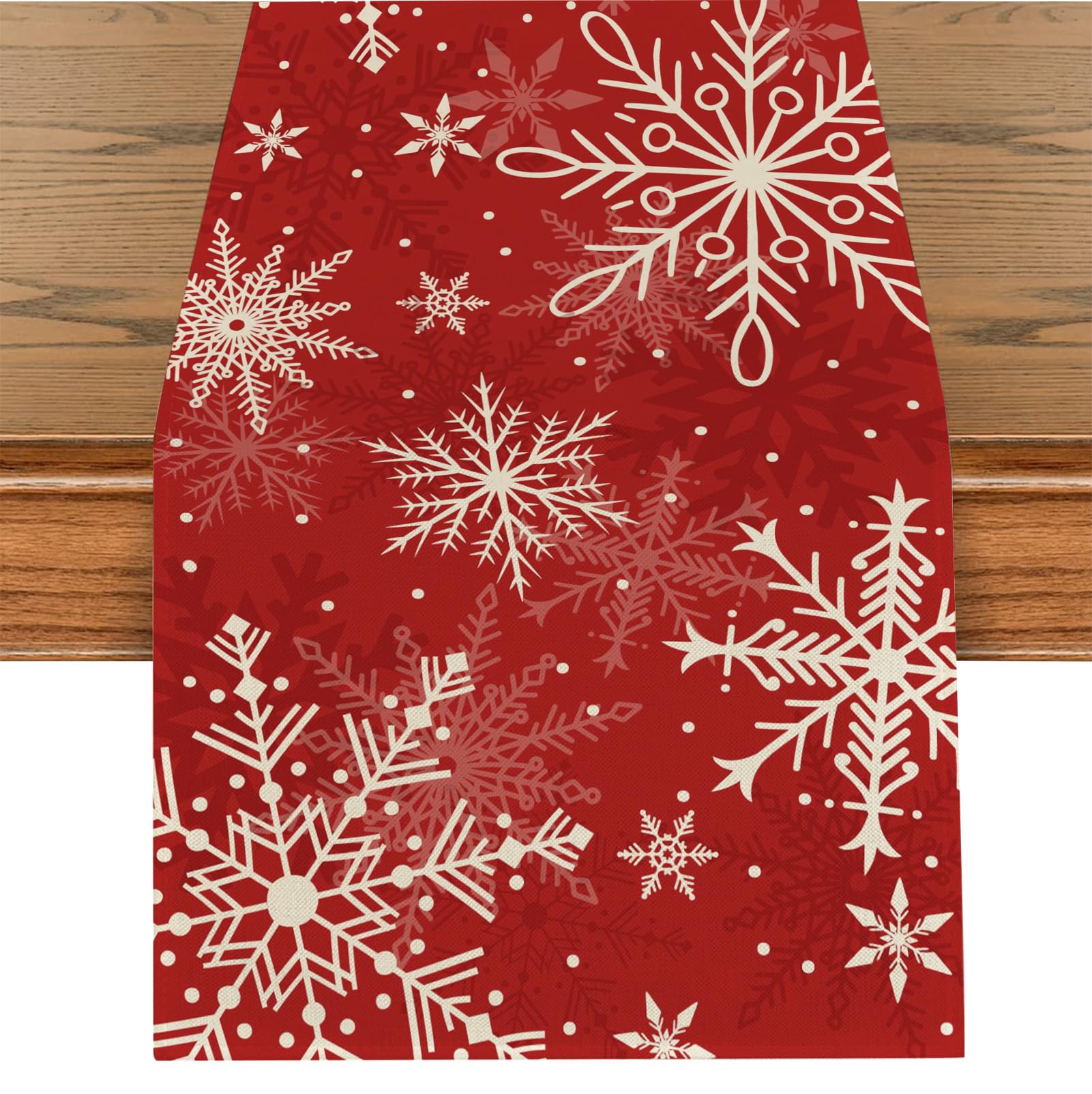 Tarklanda Camino de Mesa Navidad Rojo, Mantel Copos de Nieve de Navideño, Lavable, Invierno para Mesa de Comedor, Decoración para Interior y Exterior para Decoración Mesa de Cena Navidad 40 x 140 cm