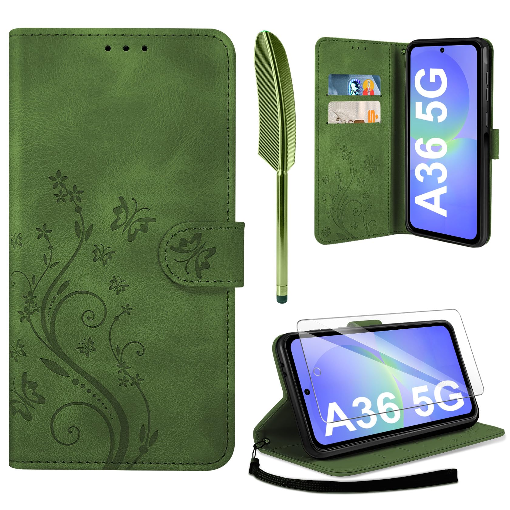 AROYI Lederhülle Kompatibel mit Samsung Galaxy A37 5G Hülle und Schutzfolie, Flip Wallet Handyhülle PU Leder Case Kartensteckplätzen Schutzhülle Kompatibel mit Samsung Galaxy A37 5G Dunkel Blau