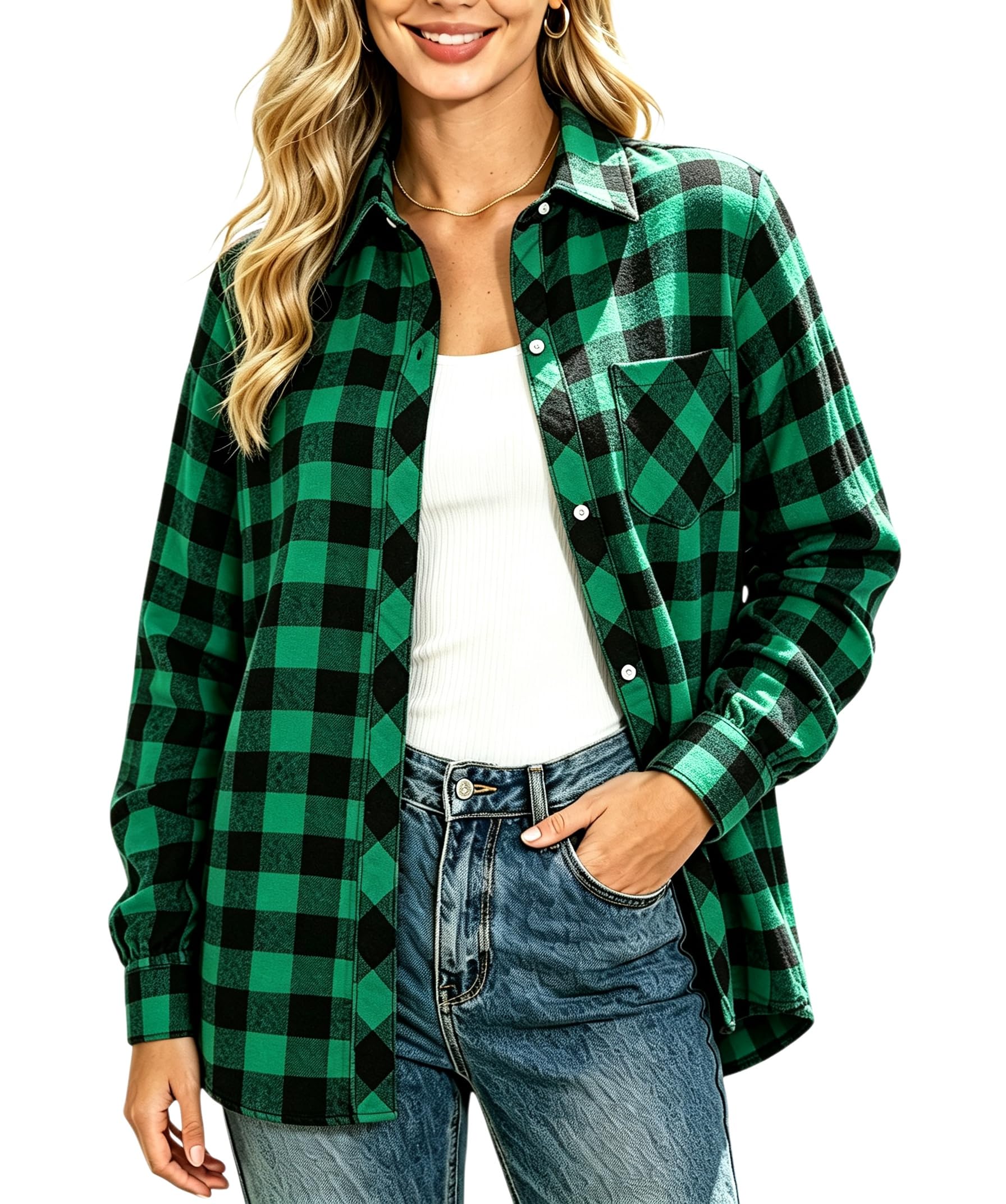 SANGTREE Womens and Girls Long Sleeve Flannel Shirt Plaid Button Down Shirt