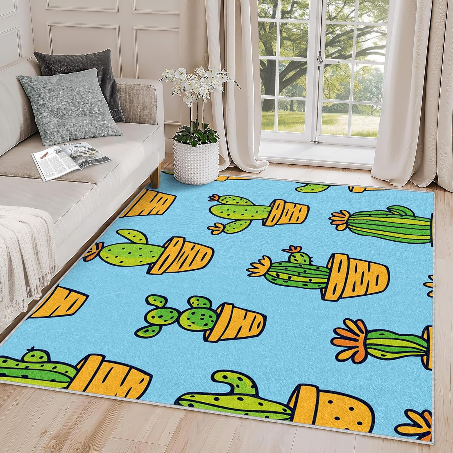 Cactus Rug for Classroom - Cactus Rug, 2x3 Rug, Cartoon Succulent Tropical Plant Area Rug, Kids Nursery Playroom Cute Door Mat, Washable & Non Slip Small Carpet, Cactus Home Decor Gifts