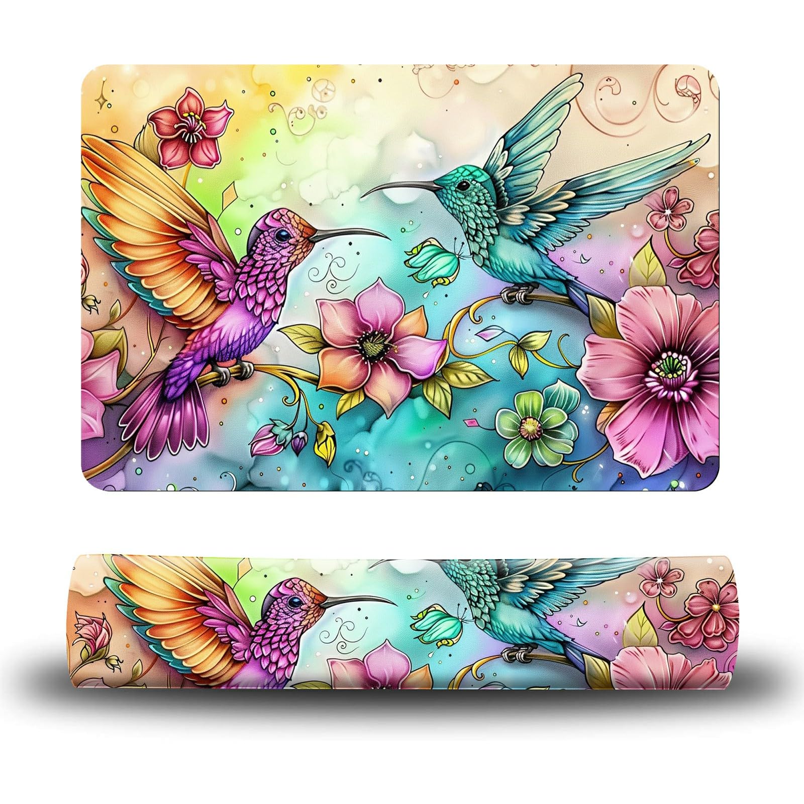 Dikoer Dog Food Mat, 15.7" x 23.6" Absorbent Pet Feeding Mat for Food and Water, Waterproof Diatom Mud Pet Placemat with Non-Slip Rubber Backing, Cat Bowl Mat for Floors - Hummingbird Flower 2