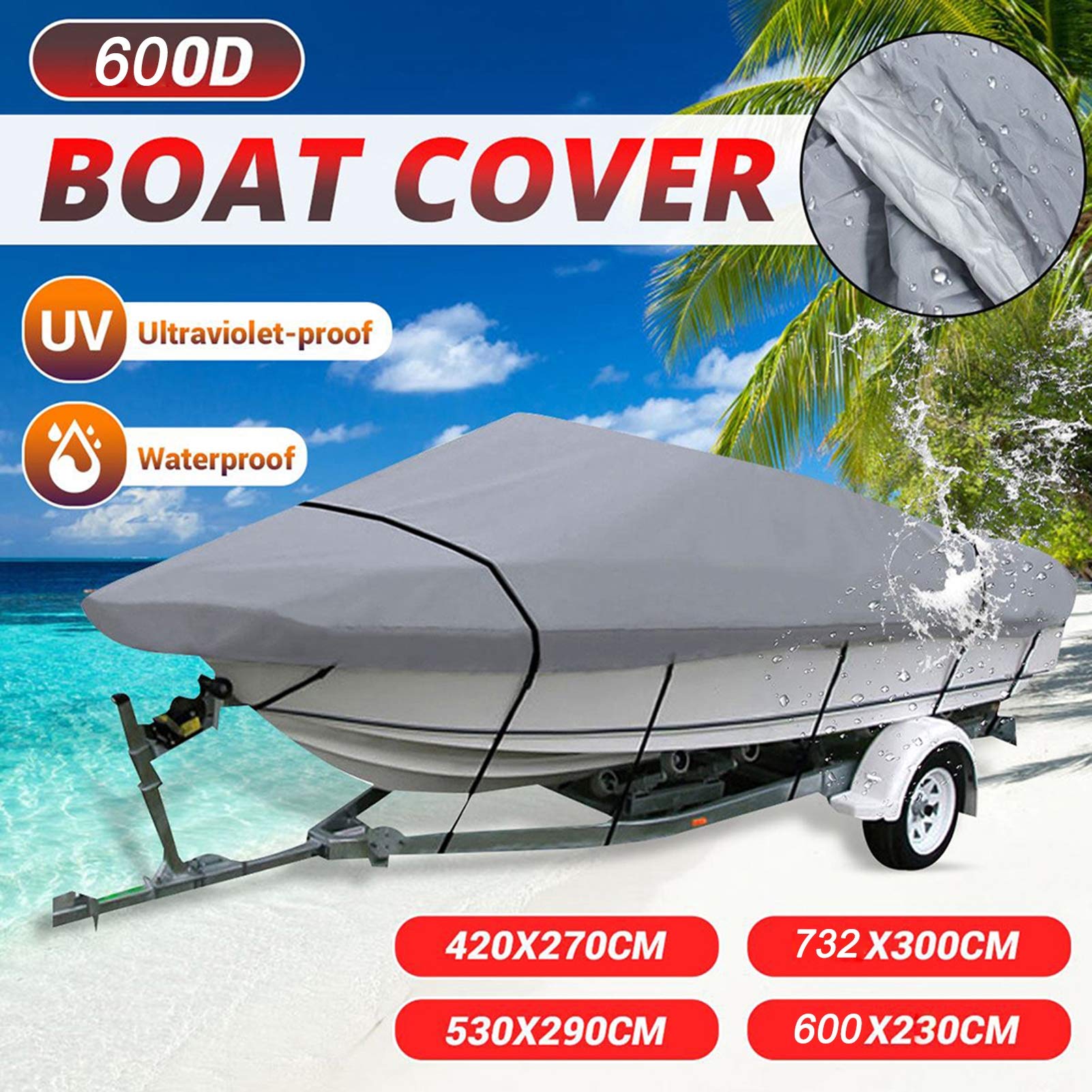 Bootsplane 600D – Winterfest, Wasserdicht, UV-Schutz, Passend Für V-Rumpf 14–16 Fuß, Blau, Inkl. Gurte & Tasche
