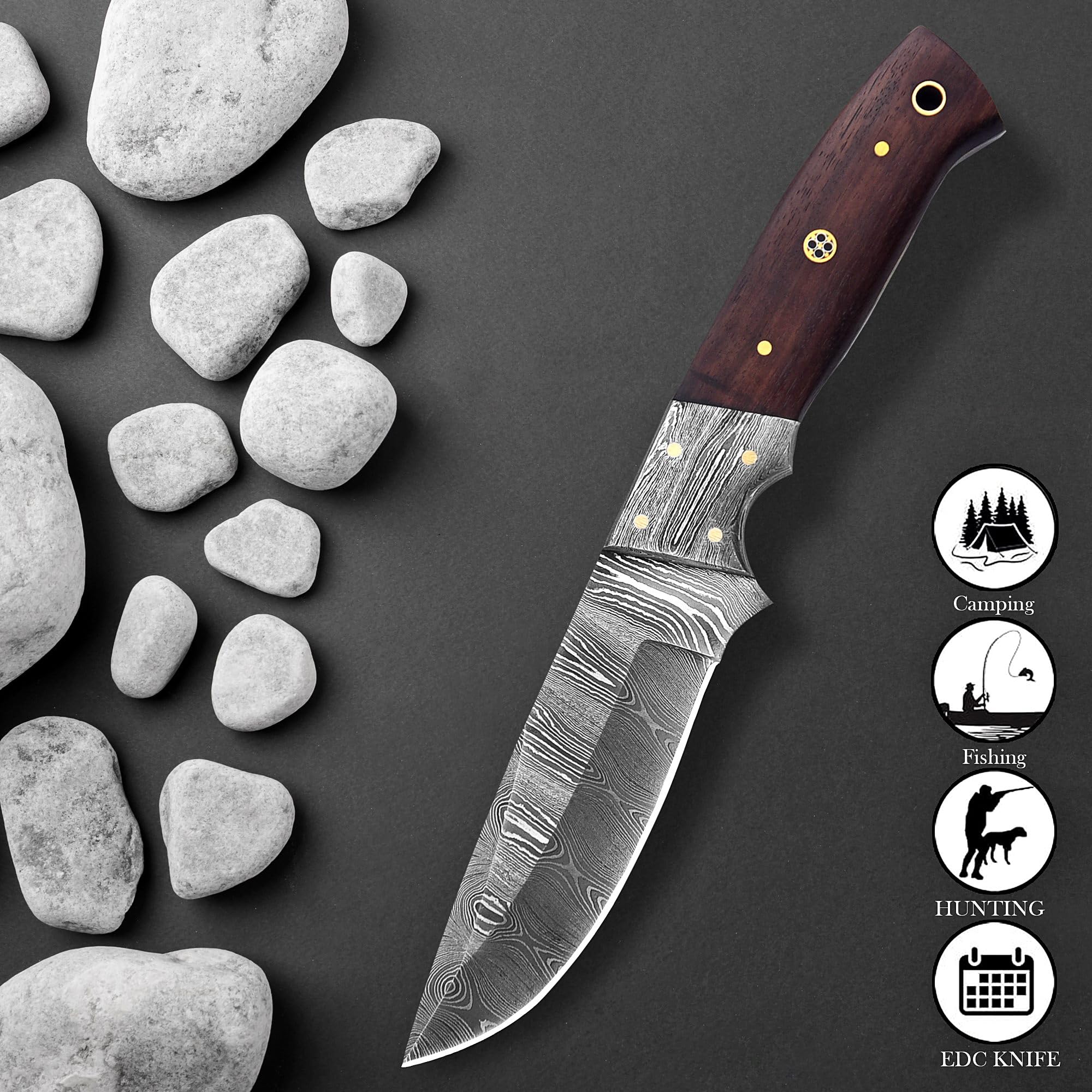Damast Messer, sehr schönes Hand geschmiedetes Damast Jagd Messer MAQ5203