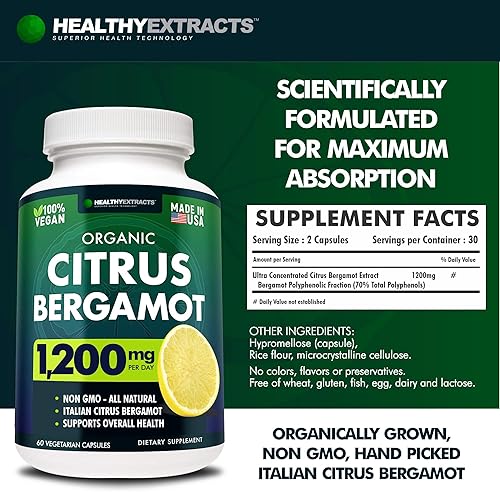 Miniatura 6 de Bergamota cítrica 1200 mg 60 cápsulas - Suplemento natural con extracto puro de bergamota de alta potencia