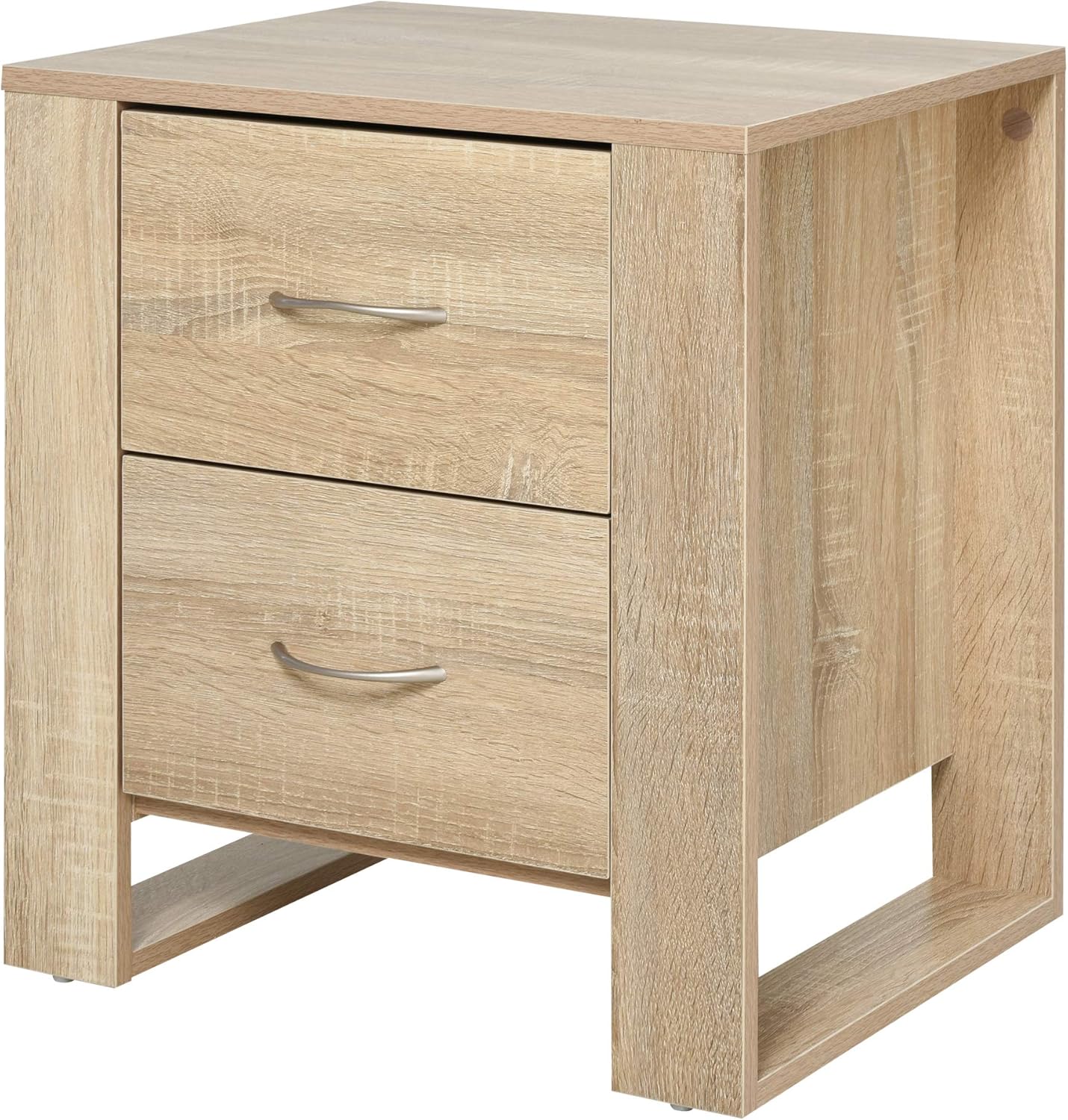 2 Drawer Modern Boxy Bedside Table w/Handles Elevated Base