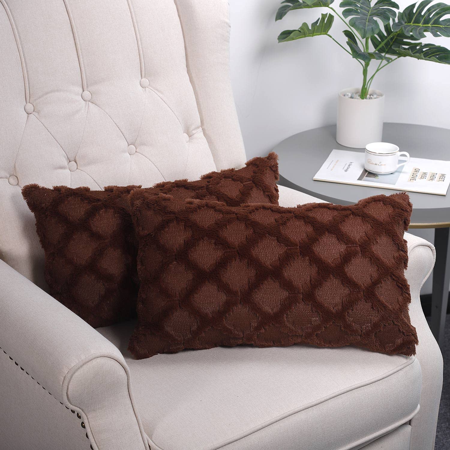 Toes Home Boho Plush Throw Pillow Covers, Decorative Pillows Cases for Couch 12x20 Set of 2, Velvet Cushion Covers for Living Room Bed Sofa Home Bedding