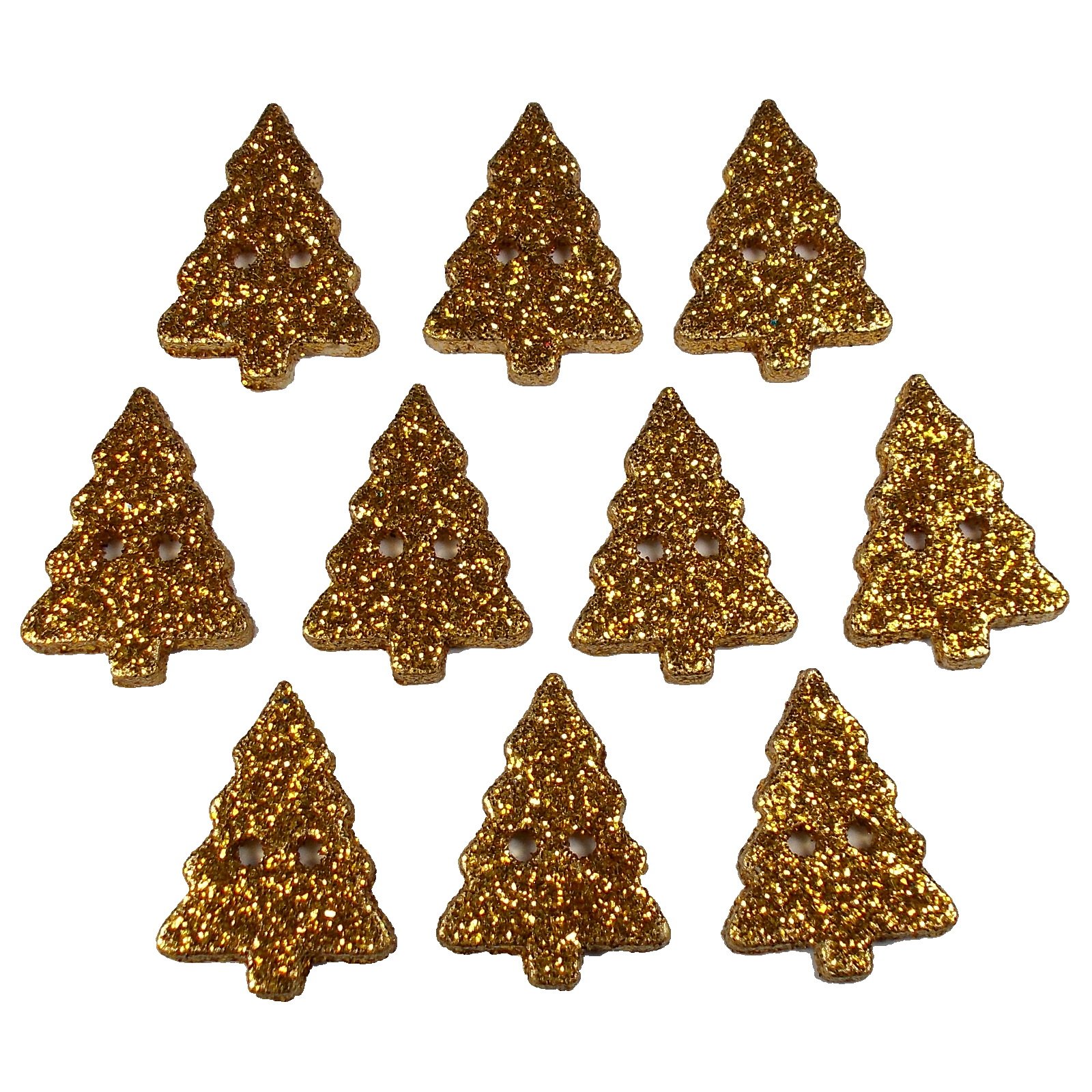 Glitter Xmas Christmas Tree Buttons 20mm x 15mm (Gold, 10)