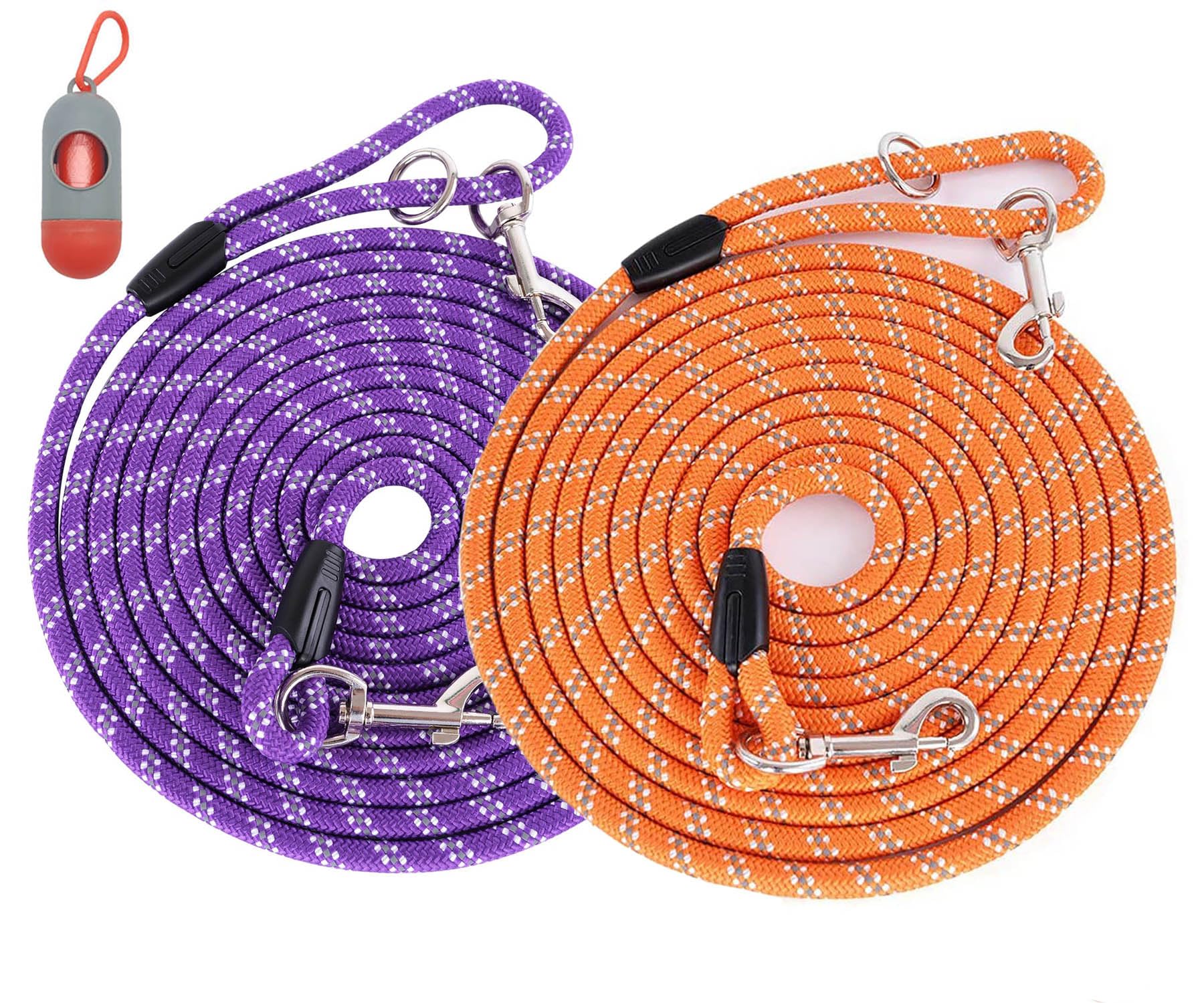 (2 Pack) Long Dog Leash for Dog Training 15FT/30FT/50FT, Dog Rope Leashes with Reflective Thread for Large Medium Small Dogs, Dog Tie-Out Cable Lead for Hunting, Camping&Backyard