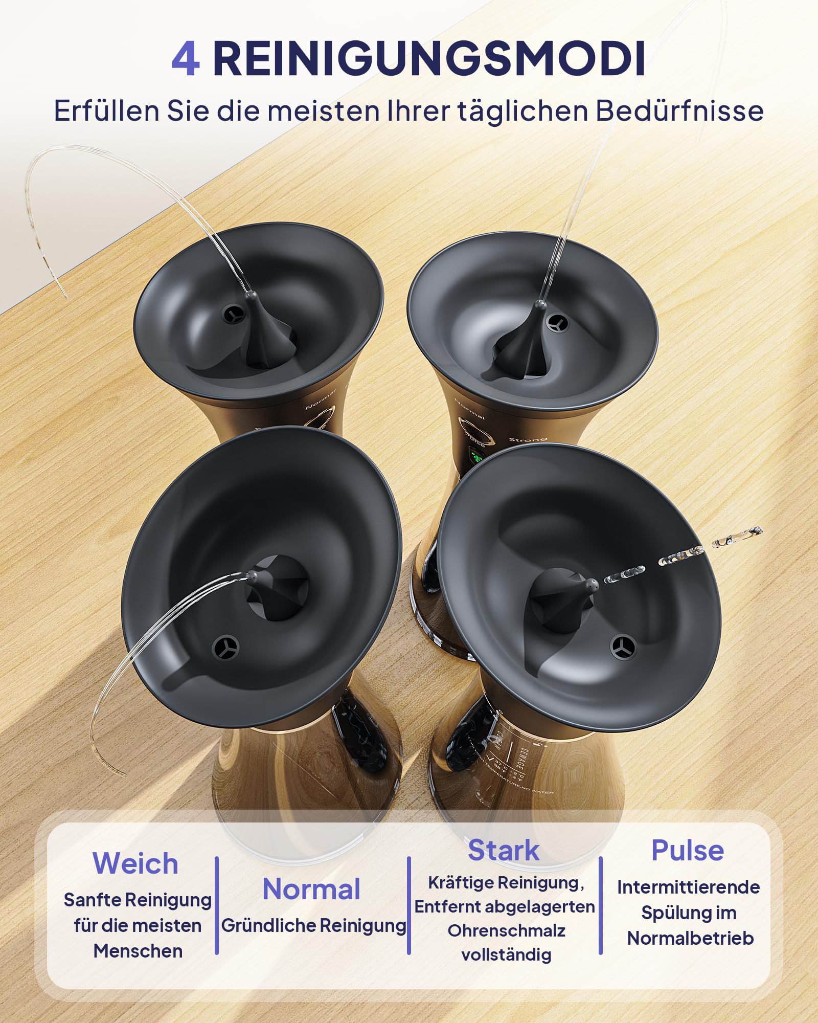 KAUGIC Nettoyeur Électrique d’Oreilles avec Double Réservoir – Capteur de Température Intelligent, Étanchéité IPX7, 4 Modes de Pression d’Eau, avec Bâtonnets en Coton – Pour Adultes, Noir