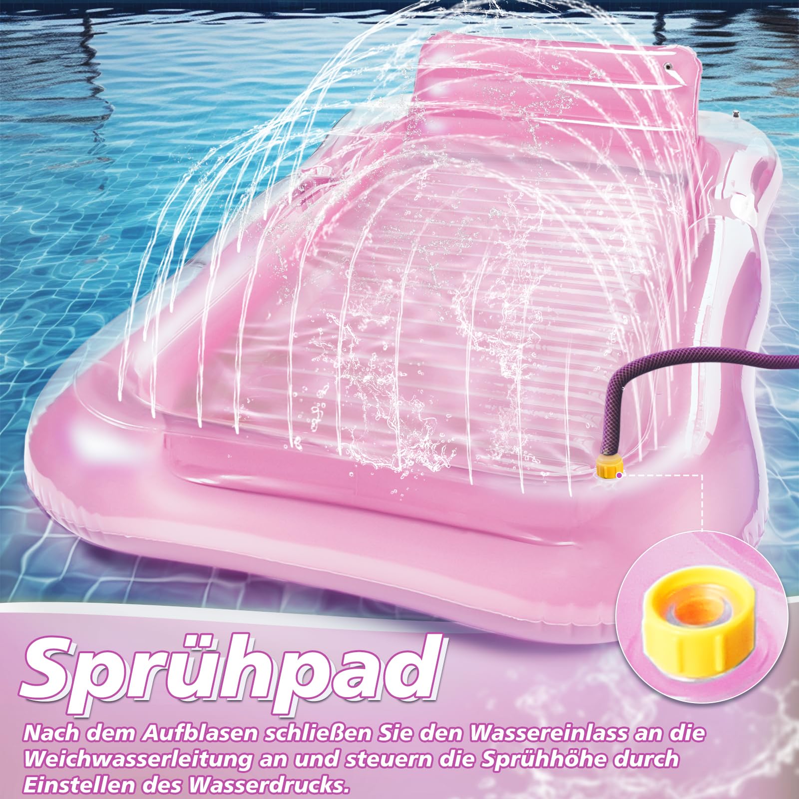 JONRRYIN Luftmatratze Pool für Erwachsene, Tanning Pool Aufblasbare Schwimmmatratze mit Eingebautem Sprinkler, Große Schwimminsel Luftmatratze Wasser für Sommer & Strand