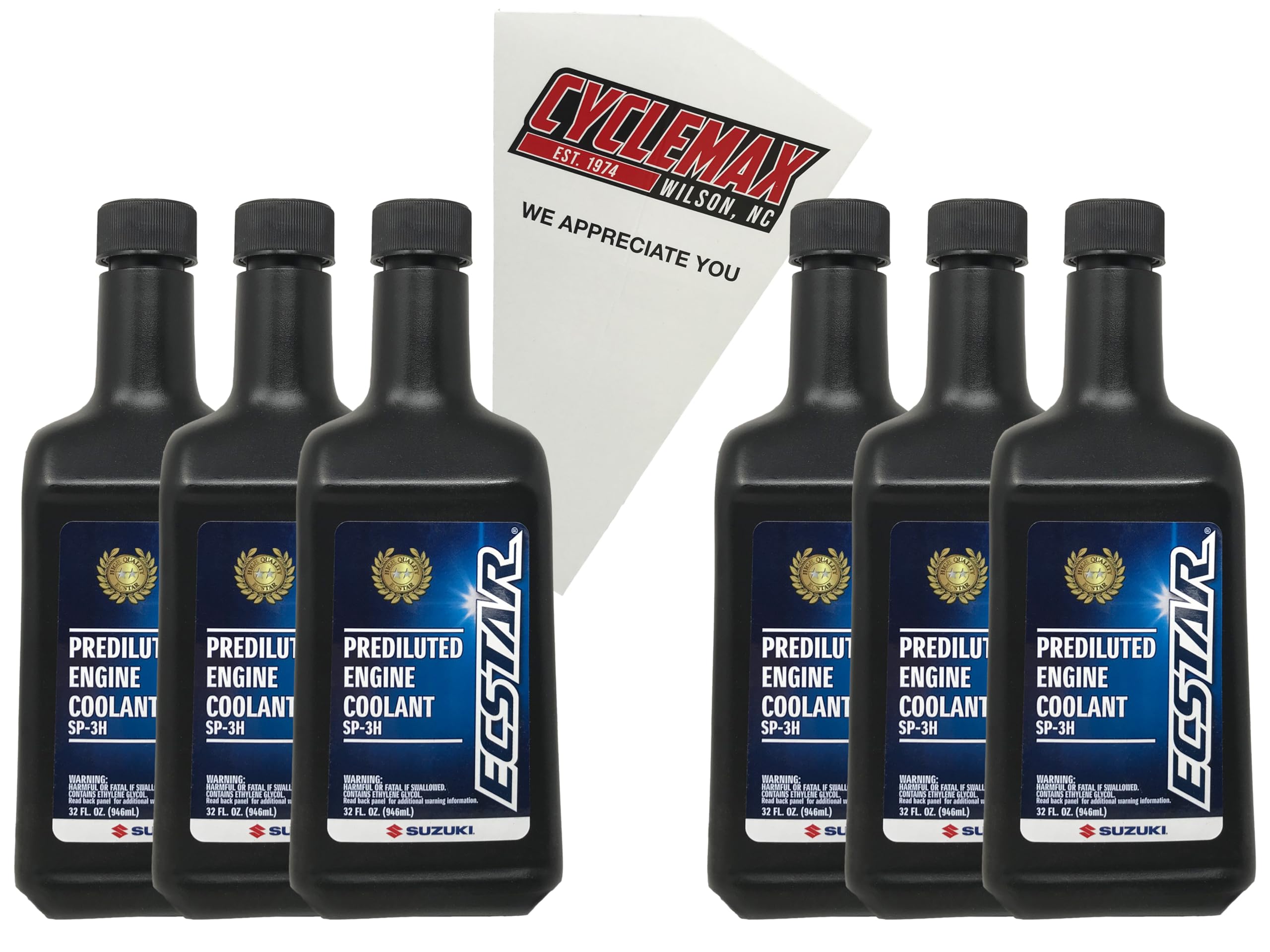 CYCLEMAX Six Pack Compatible with Suzuki Ecstar Prediluted Engine Coolant 990A0-02E10-01Q Contains Six Quarts and a Funnel