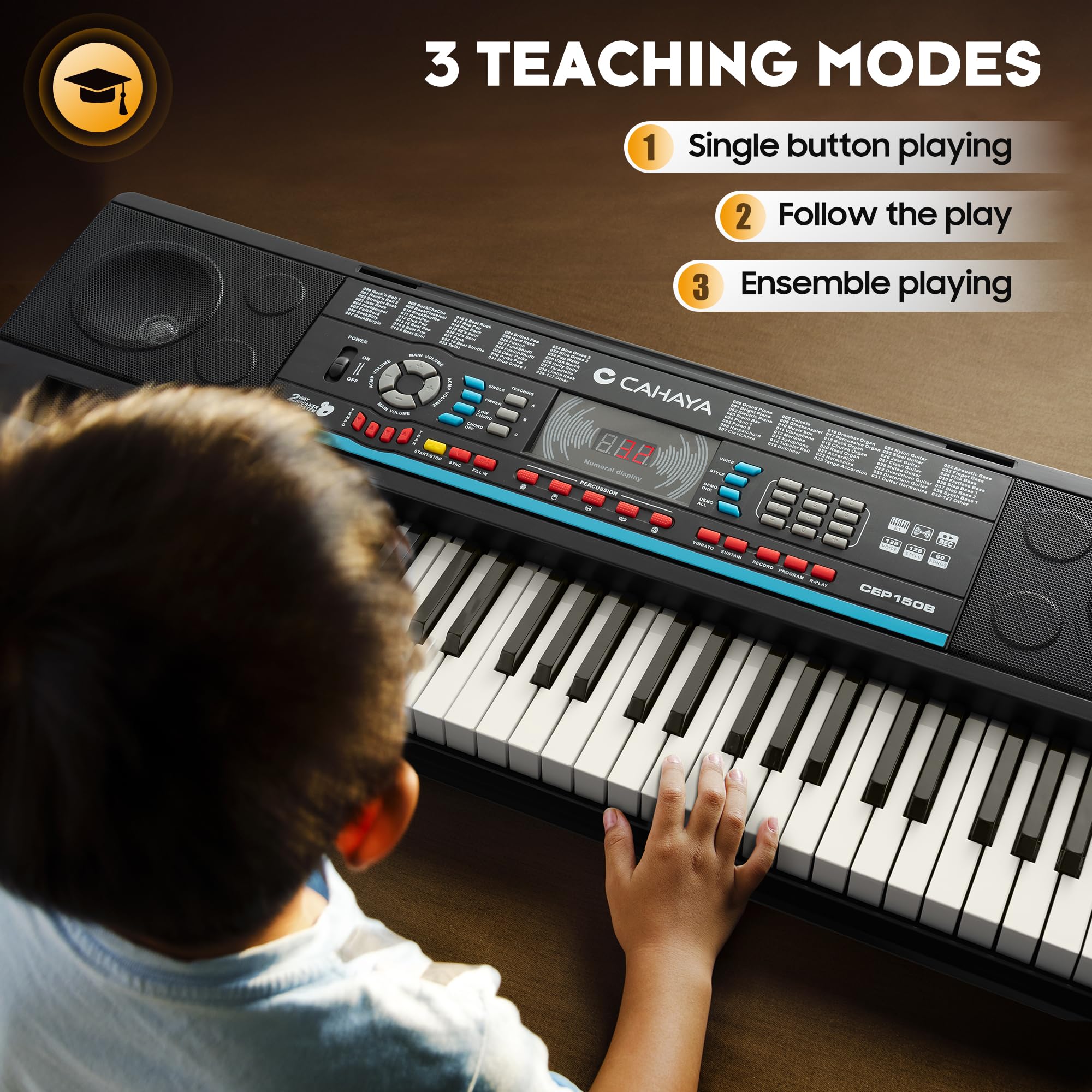 CAHAYA Tastiera Musicale 61 Tasti - Set di Pianoforte Elettrico per Principianti con Supporto, Sgabello, 1 Microfono, Altoparlanti Integrati, 3 Modalità Didattiche, Tastiera Elettronica Portatile con