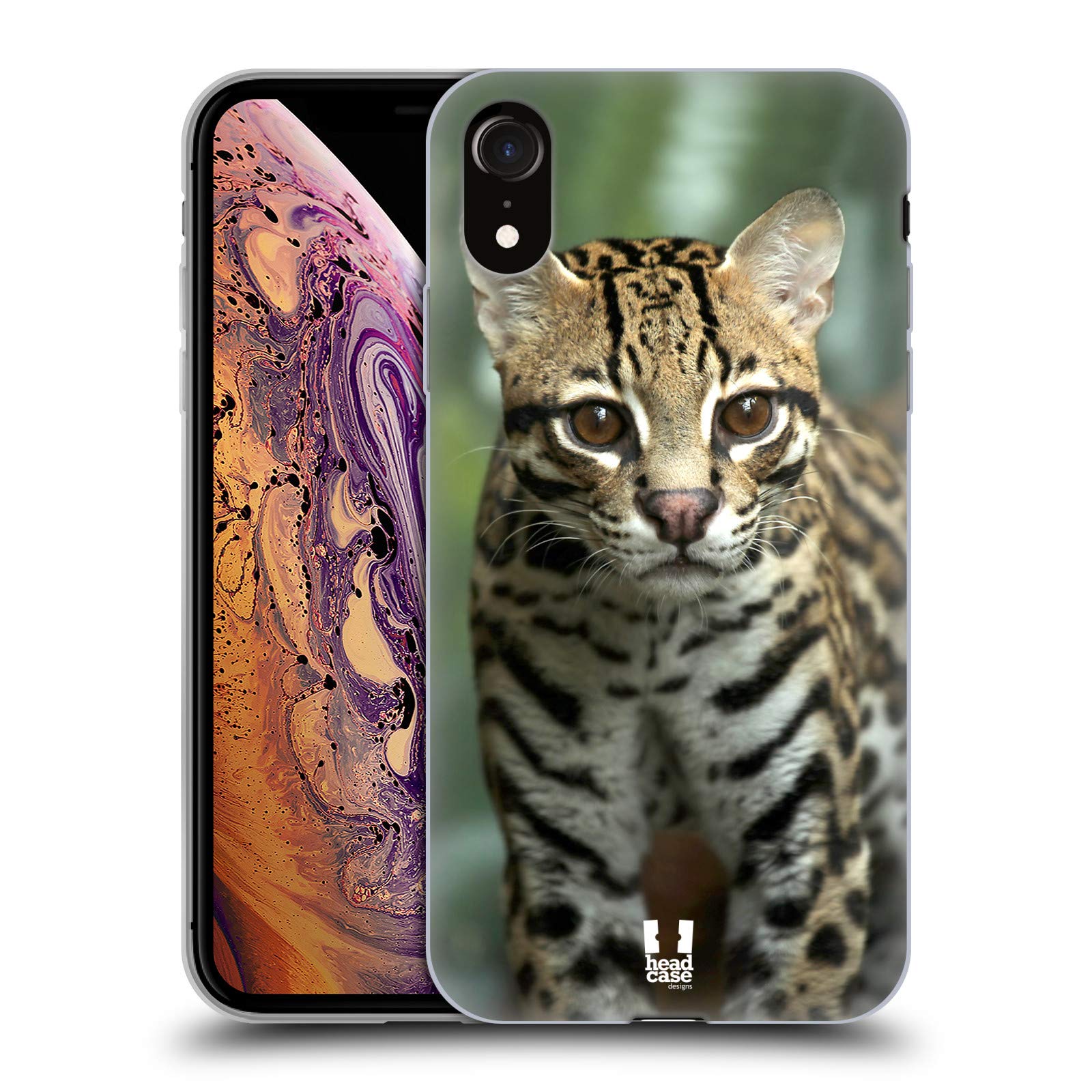 Head Case Designs Closeup of an Ocelot Famous Animals Gel Case [Military Grade Protection] Compatible with Apple iPhone XR