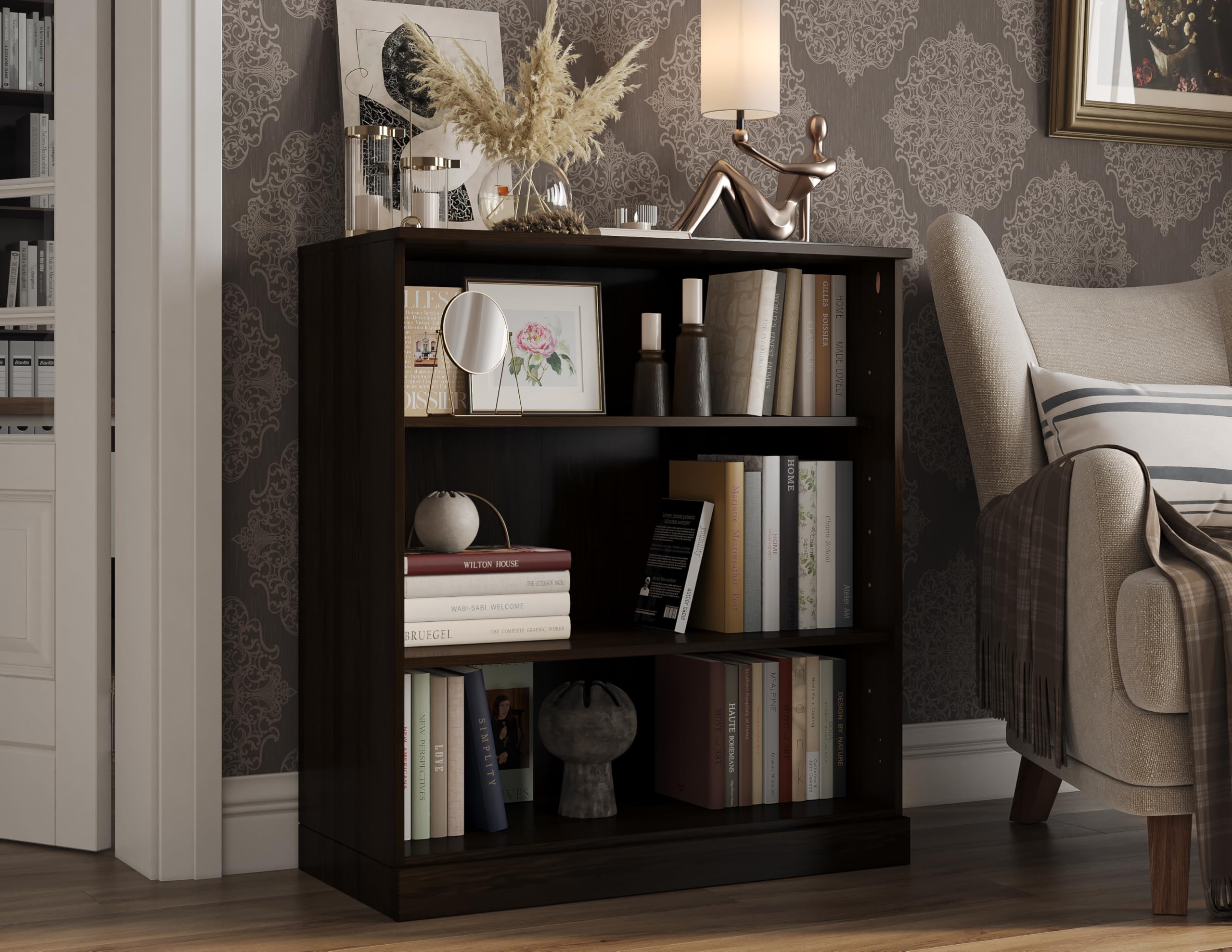 Palace Imports Solid Wood Bookshelf - 3 Shelf Bookcase - 36" Short Storage Cabinet 32” Wide - Espresso, Wooden Open Book Shelf w/Adjustable Shelves, 100% Eco-Friendly Wood, Modular Bookcase Units