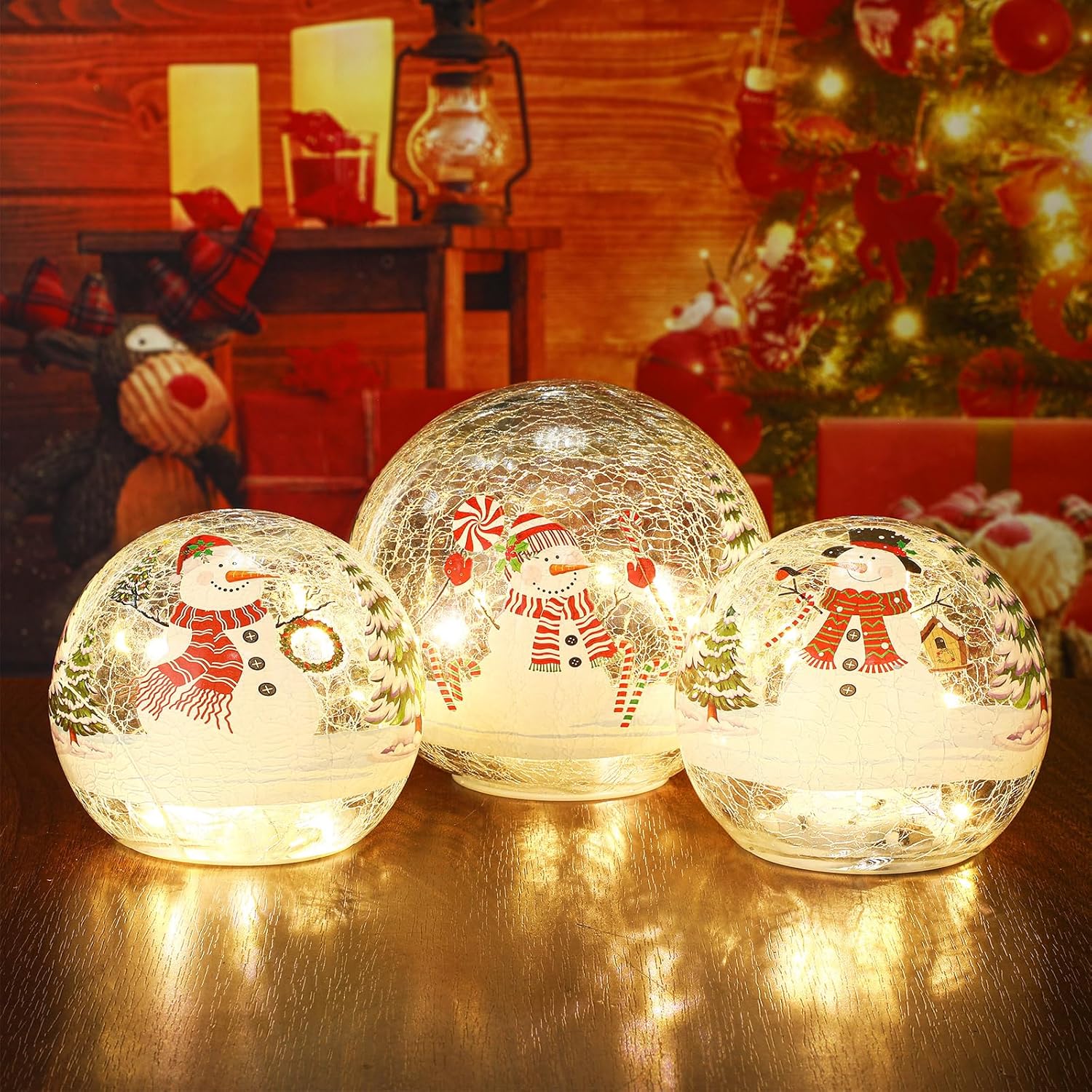 Soulchen 3 Pcs Christmas Decorations Indoor Snowman Globe Crackle Glass Ball Lamp with LED Lights Tabletop Xmas Decor Christmas Table Decorations for Home Fireplace Mantel Soulchen 3 Pcs Christmas Decorations Indoor Snowman Globe Crackle Glass Ball Lamp with LED Lights Tabletop Xmas Decor Christmas Table Decorations for Home Fireplace Mantel