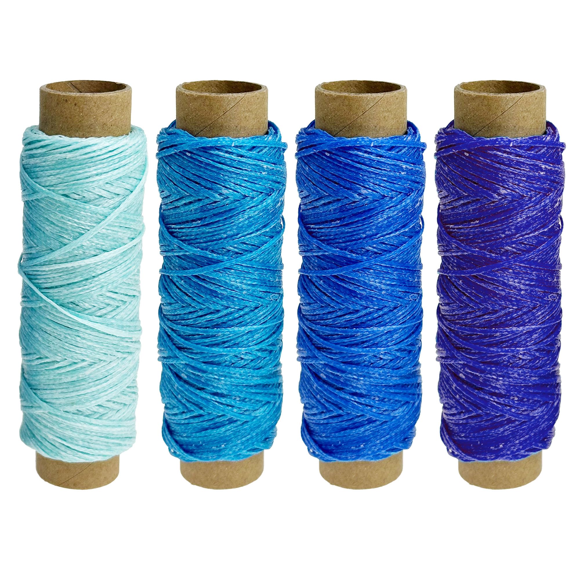 Allazone 4 PCS Leather Sewing Waxed Thread, Each of 33 Yards 150D Sewing Thread Cord for Leather Craft DIY Supplies, Shoes Repairing, Royal Blue, Blue, Light Blue, and Lake Blue