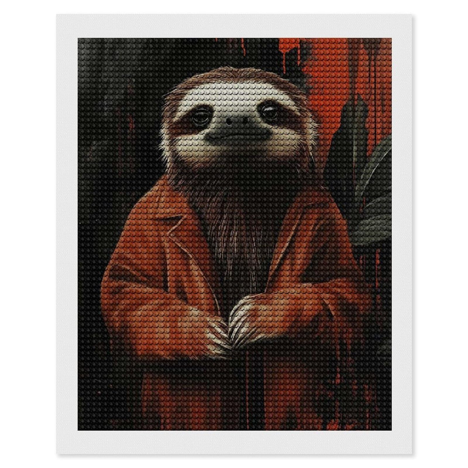 Junmoney Sloth in Red Coat Diamond Art Kit 16"x20", Gift Idea, for Family Craft Time, Mindful Craft Activity, Boho Decor, Relaxing DIY Hobby