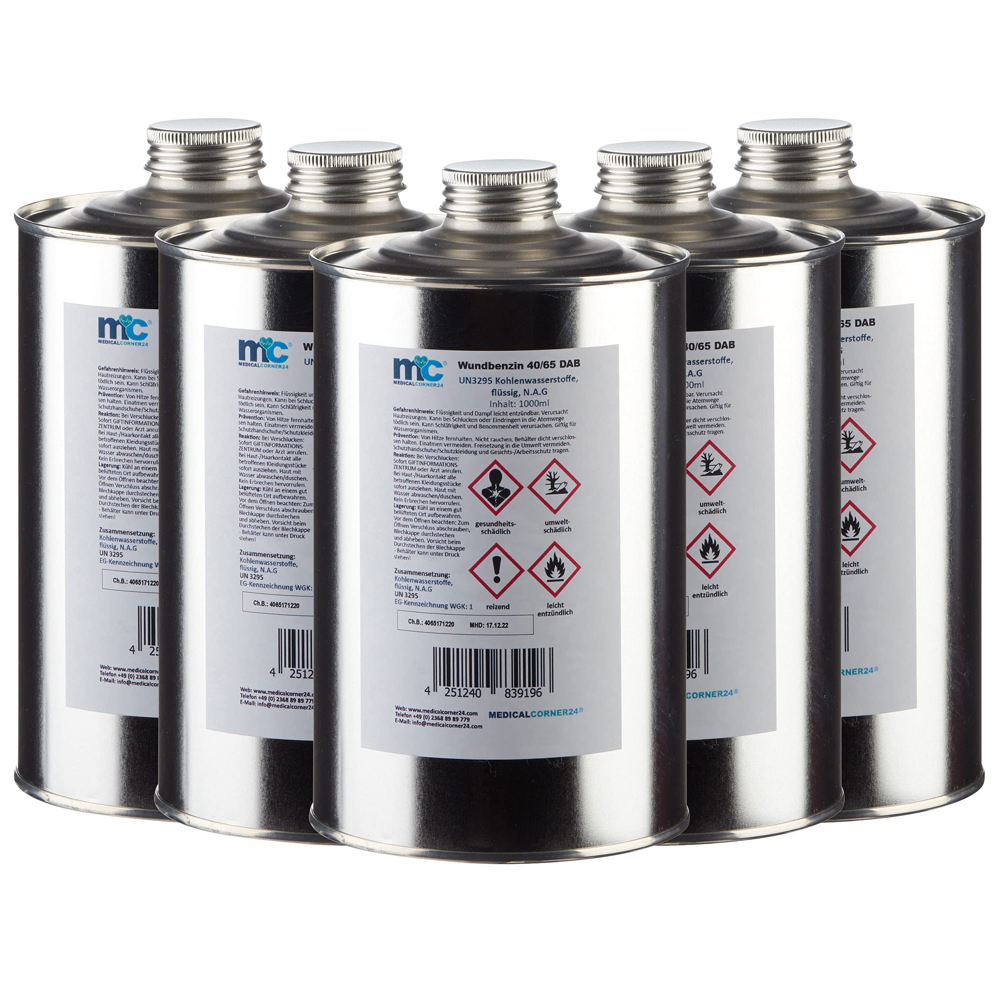 Medicalcorner24 Wundbenzin 40/65 Lösungsmittel Reinigungsmittel Leichtbenzin 5 x 1 Liter