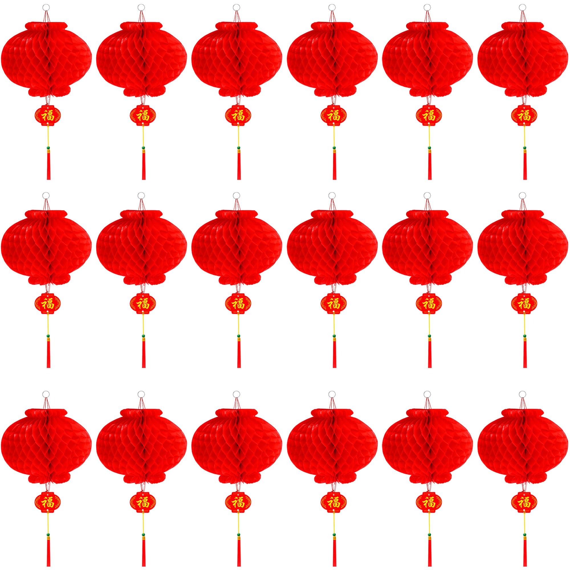 18Pcs 11.8 Inch Chinese New Year Lanterns, Red Paper Lanterns with Fu Character Tassels, Lunar New Year Hanging Decorations for Spring Festival 2026 Year of The Horse Home Decor Party Supplies