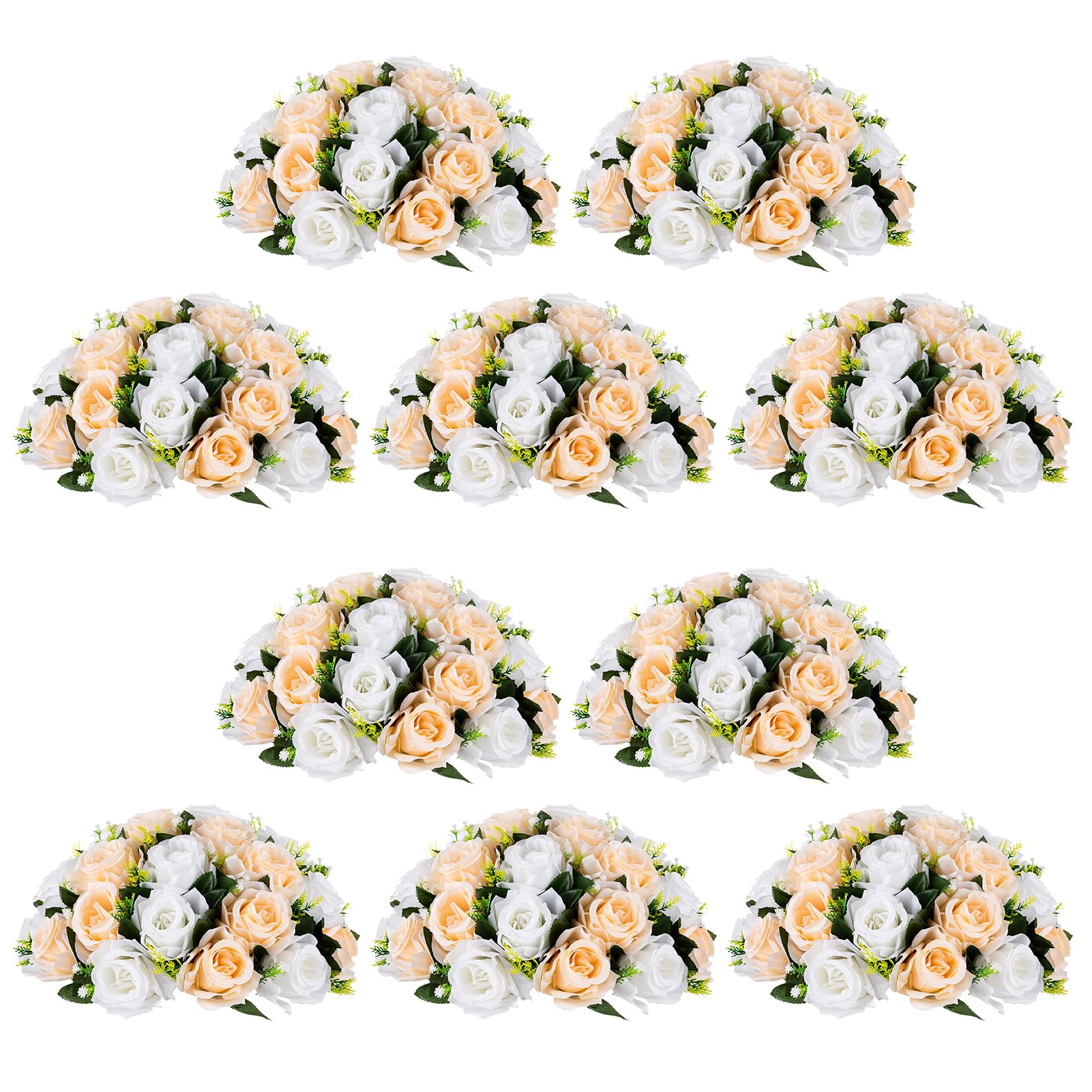Photo 1 of NUPTIO Large Flower Wedding Centerpieces - 10 Pcs 13.8in Diam Champagne & White Artificial Flowers Rose Ball for Centerpieces Tables - Fake Rose Arrangements for Weddings Table Decorations 10 Champagne & White