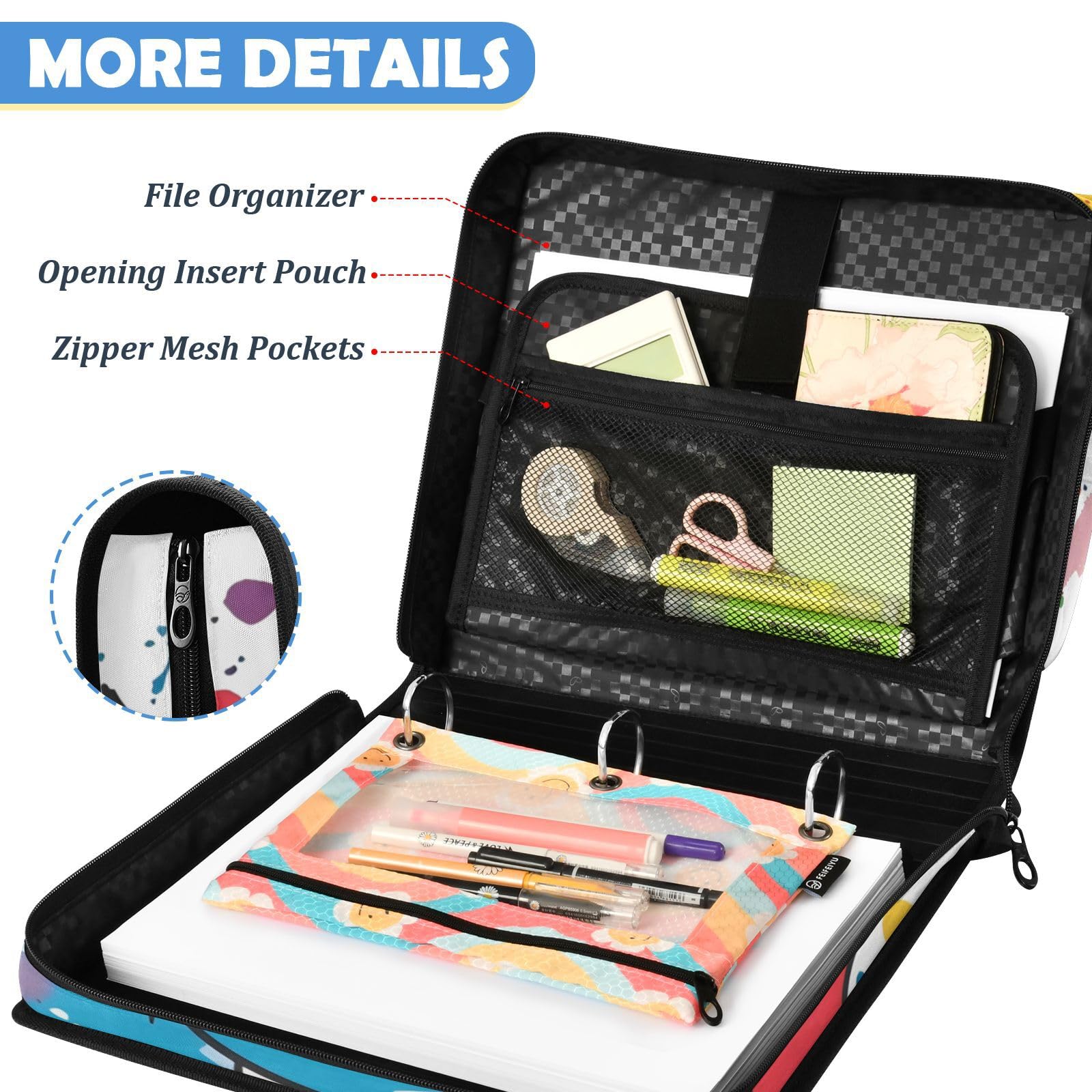 Colorful Dragon Graffiti Art Zipper 3 Ring Binder Bag