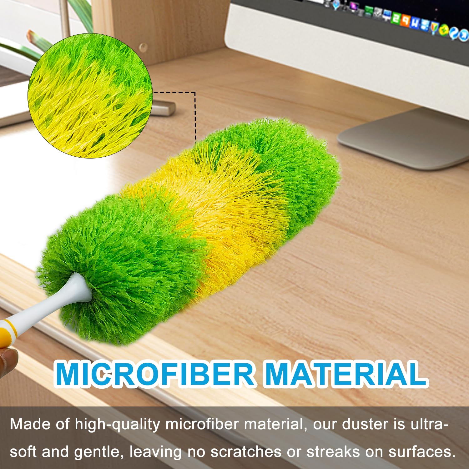 Paquete de 2 plumeros de microfibra de 20 pulgadas con asas antideslizantes y cabezales de microfibra flexibles, perfectos para limpieza del hogar, limpieza de oficina y limpieza de coche, plumero de