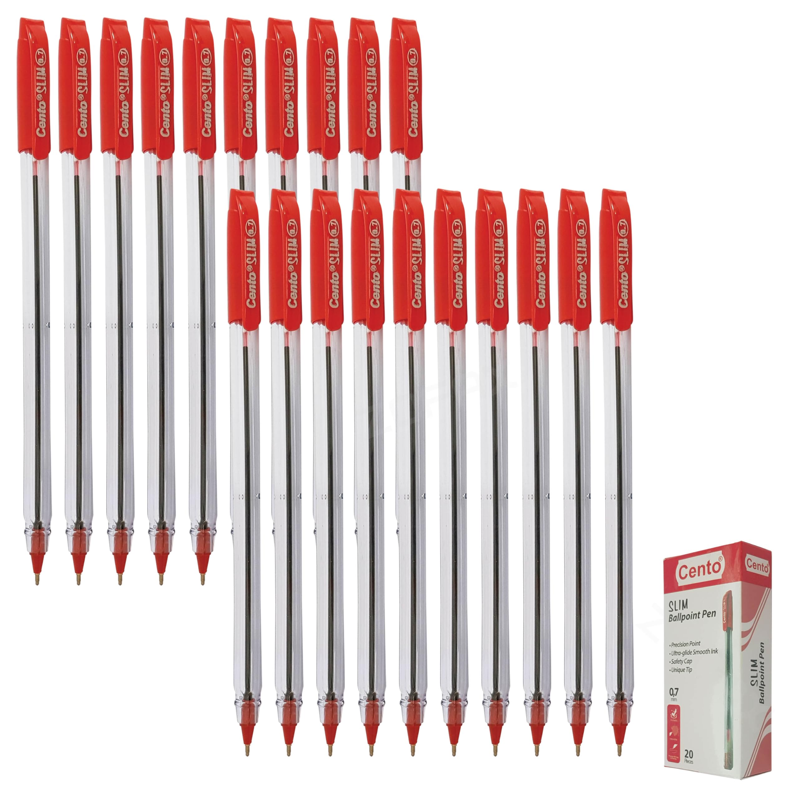 Slim Ballpoint Pens, RED, Pack of 20, Fine Point (0.7mm), Smooth Writing Biro Ball Pens, Ultra-Glide Smooth Ink, School Office Home Use, iZOFAX Black Ball Pen