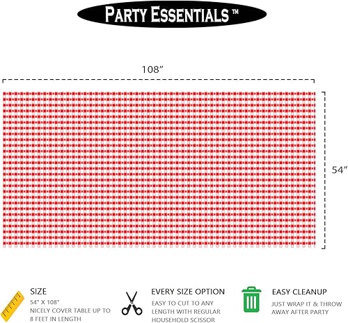 Miniatura 3 de Party Essentials Mantel de plástico impreso resistente disponible en 44 colores, 54 x 108 pulgadas, color rojo a cuadros
