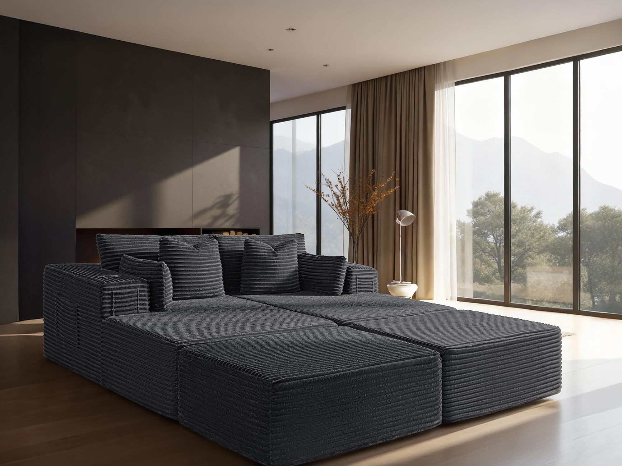 72" Cloud Sectional Couch, Comfort Sleep Sofa for Living Room, Extra Deep Seats No Assembly, Minimalist Modular Couch, Corduroy (Dark Grey, Extend Loveseat Chaise)