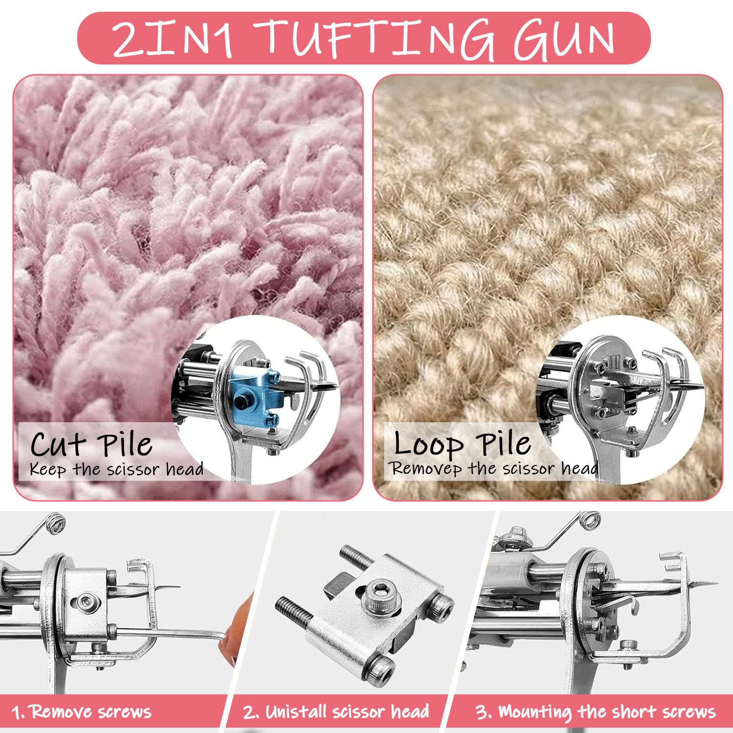 Tufting Gun Kit Complet avec Tondeuse à Tapis, Pistolet 2-en-1 Velours Coupé/Bouclé, avec écran LCD D'affichage De La Vitesse, Kit De Fabrication De Tapis pour Débutants D