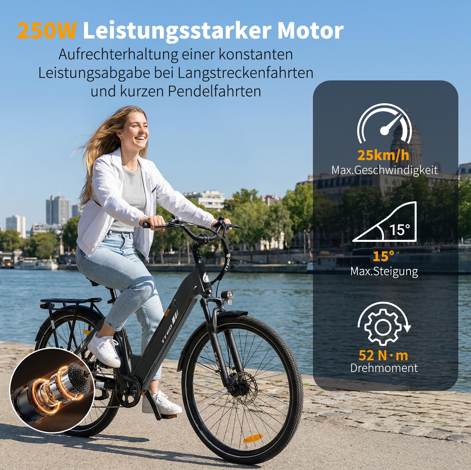 ttgo Vélo électrique 28" pour adulte, moteur 250 W, batterie 36 V 18 Ah, portée de 80 à 120 km, 25 km/h, vélo électrique de ville avec dérailleur à 7 vitesses, écran LCD, vélo électrique pour homme et
