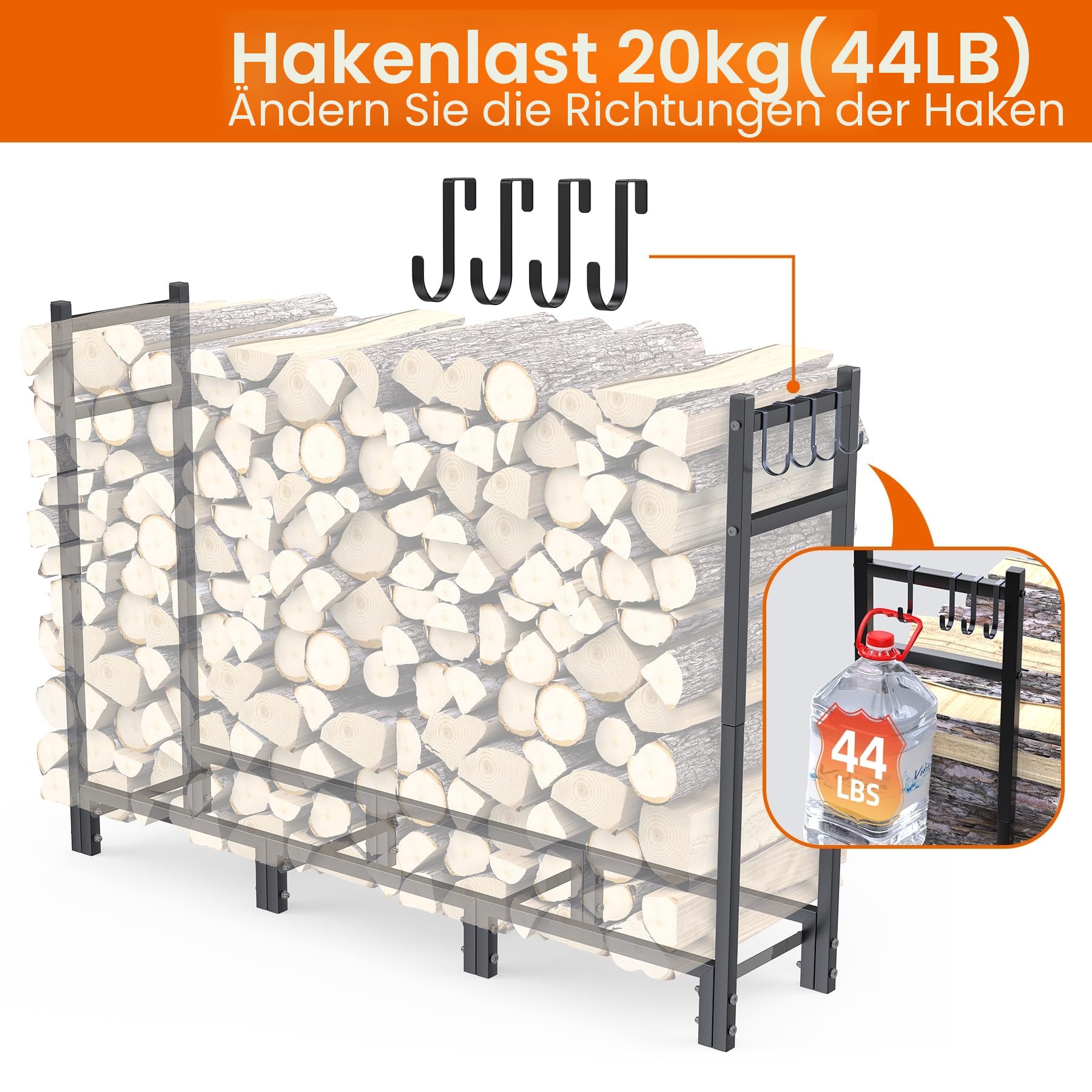 Verstellbare Kaminholzregal Metall,114x25x80cm- Für Aussen & Innen, Bis 500kg Holz,Stabiles Offener Holzlager,Garden Kaminholzregal,Stapelhilfe Für Terrasse, Abstellraum,Neben Feuerstellen