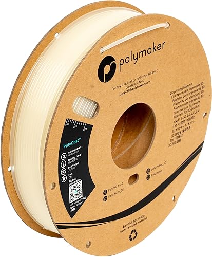 Polymaker PolyCast Filamento de 1.75mm para Fundición de Inversión 0.75kg, Filamento de Impresión 3D para Fundición de Cera de Pérdida, Similar al