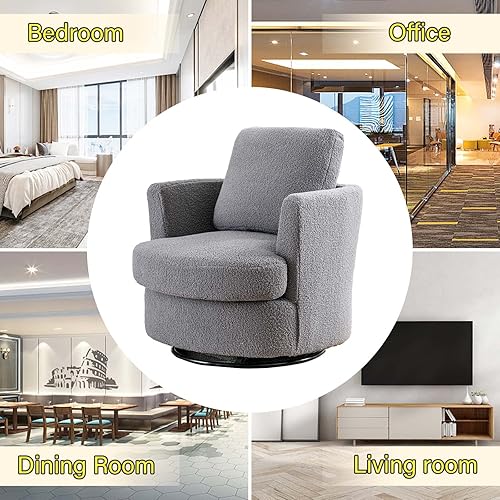 Miniatura 7 de ODUWA Silla giratoria de barril de 31.9 pulgadas de ancho, modernas sillas redondas con brazos decorativos, tapizada de sherpa, cómoda, giratoria de