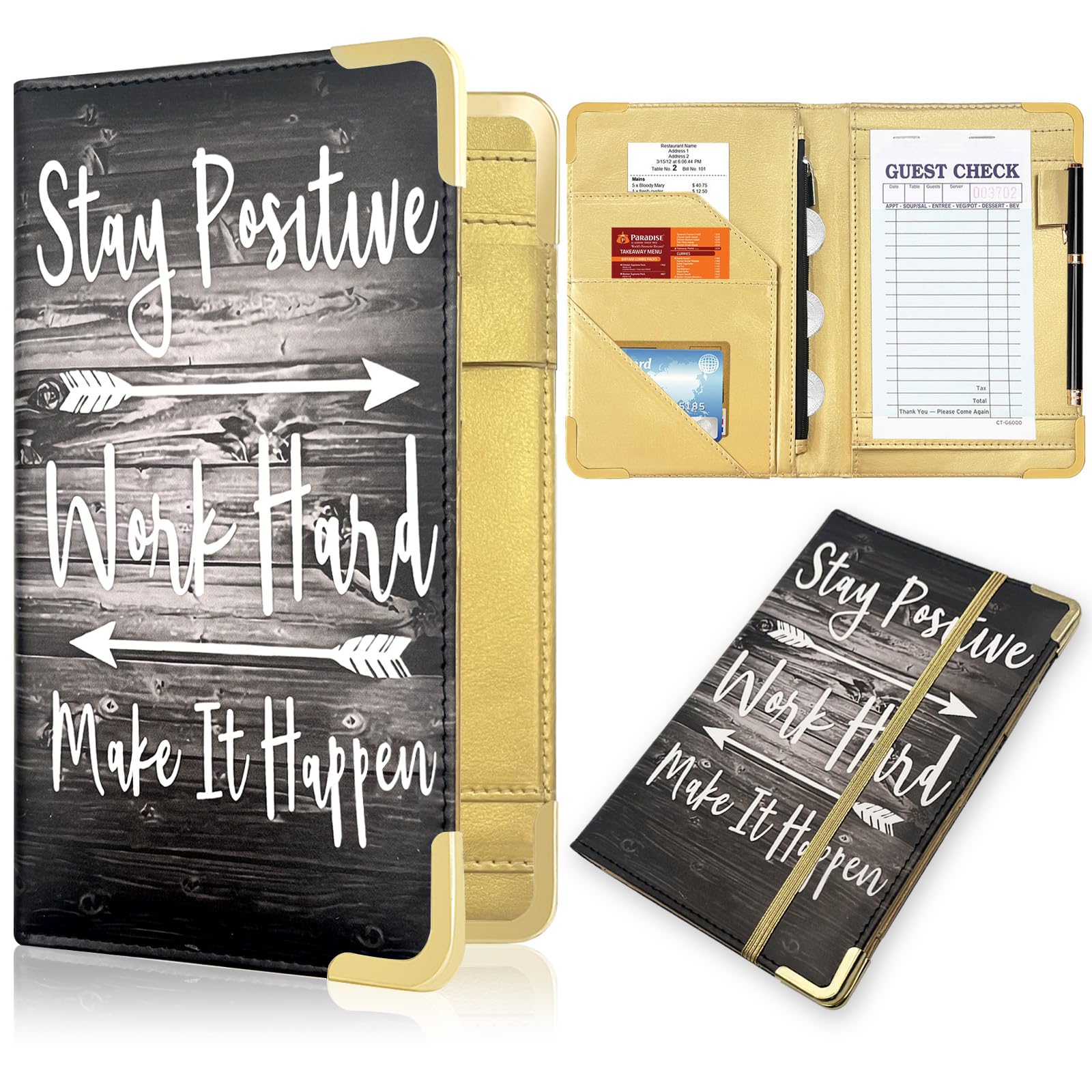 YeeCASE Server Book, Painted Server Books for Waitress, Durable Leather Waitess Book with Zipper Pocket,Server Manual Checkbook Fits Server Apron