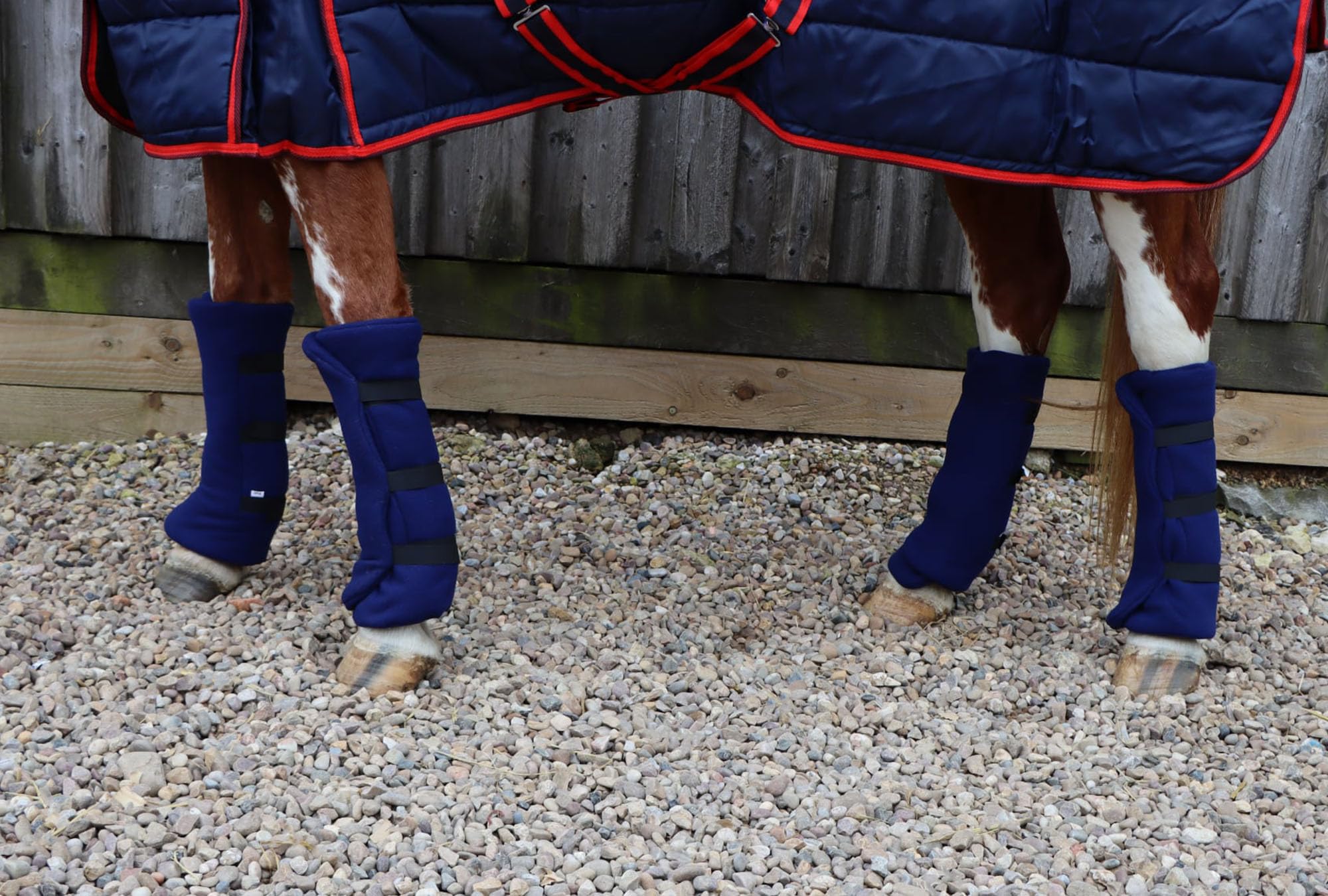 Ruggles Fleece Leg Wraps for Horses and Ponies | Ideal for Travel Stable or after Bathing/Wash Down | Set of 4 (Navy, Burgundy) (Navy, Cob)