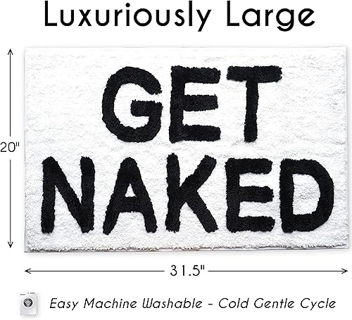 Miniatura 2 de Evovee Alfombra de baño blanca, Get Naked Fun, antideslizante, lavable, 20 x 31.5 pulgadas