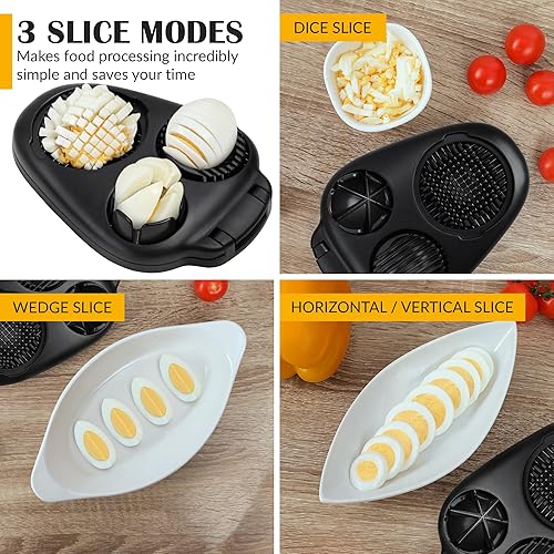 Miniatura 3 de CraftyCrocodile Cortador de huevos duros para huevos duros, 3 modos de rebanada, práctico cortador de huevos de acero inoxidable resistente,